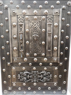 18th Century Wrought Iron Italian Antique Hobnail Safe Strongbox Cabinet