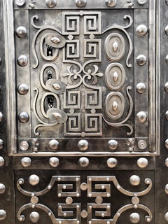 18th Century Wrought Iron Italian Antique Hobnail Safe Strongbox Cabinet