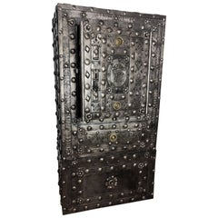 18th Century Wrought Iron Italian Antique Hobnail Safe Strongbox Cabinet