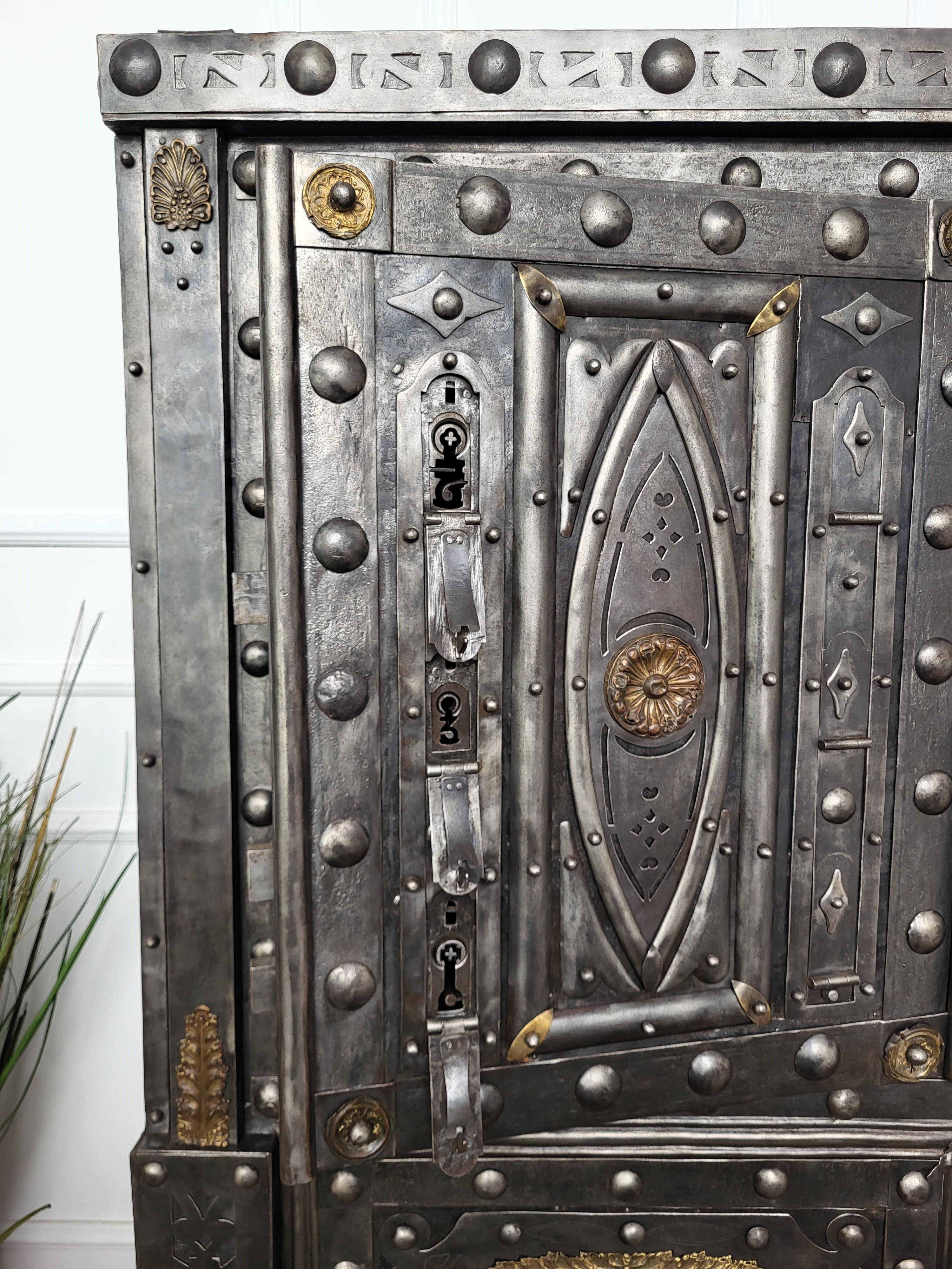 Metal 18th Century Wrought Iron Italian Hobnail Antique Safe Strong Box Cabinet