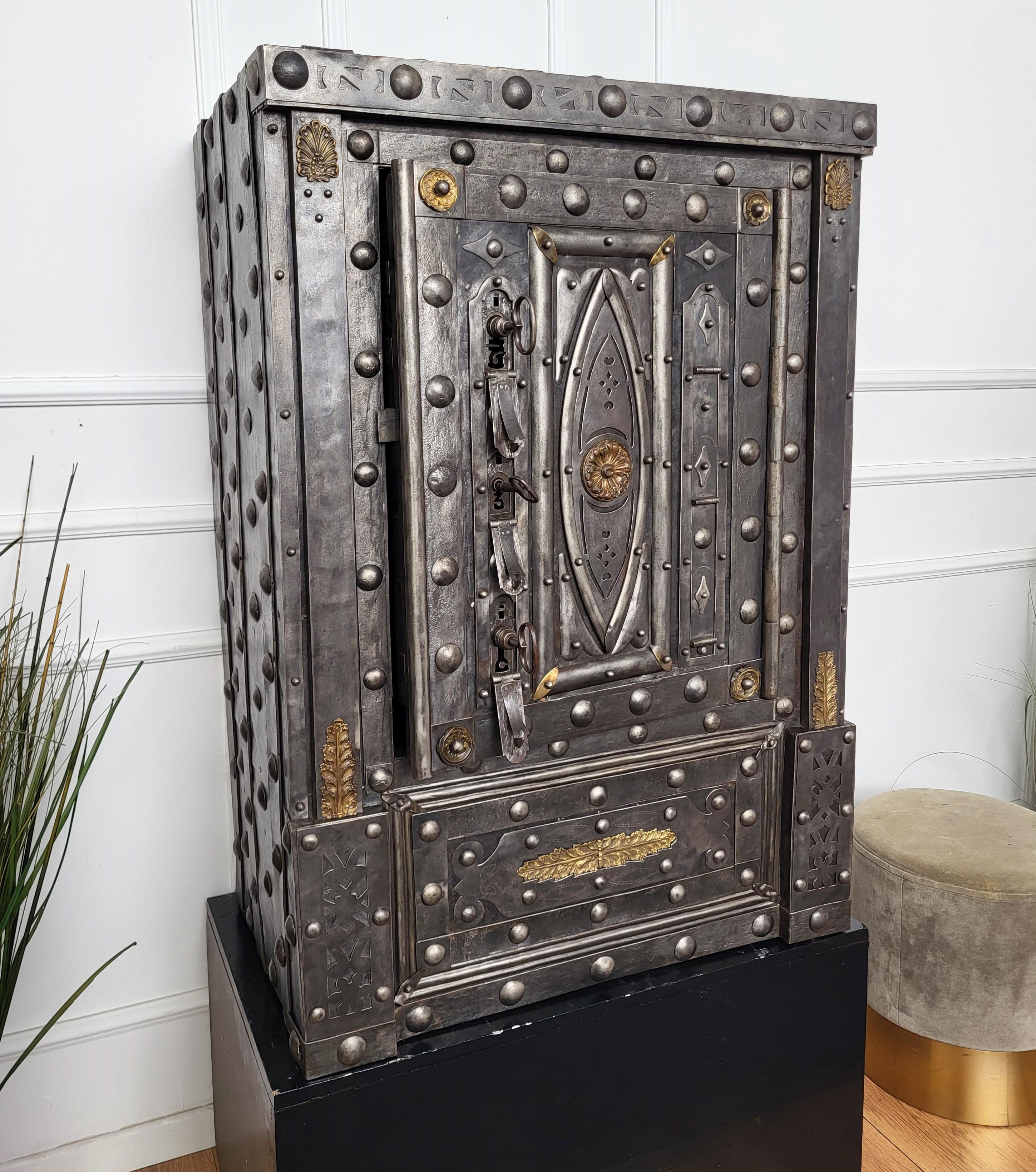 18th Century Wrought Iron Italian Hobnail Antique Safe Strong Box Cabinet 4