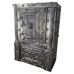 18th Century Wrought Iron Italian Hobnail Antique Safe Strong Box Cabinet