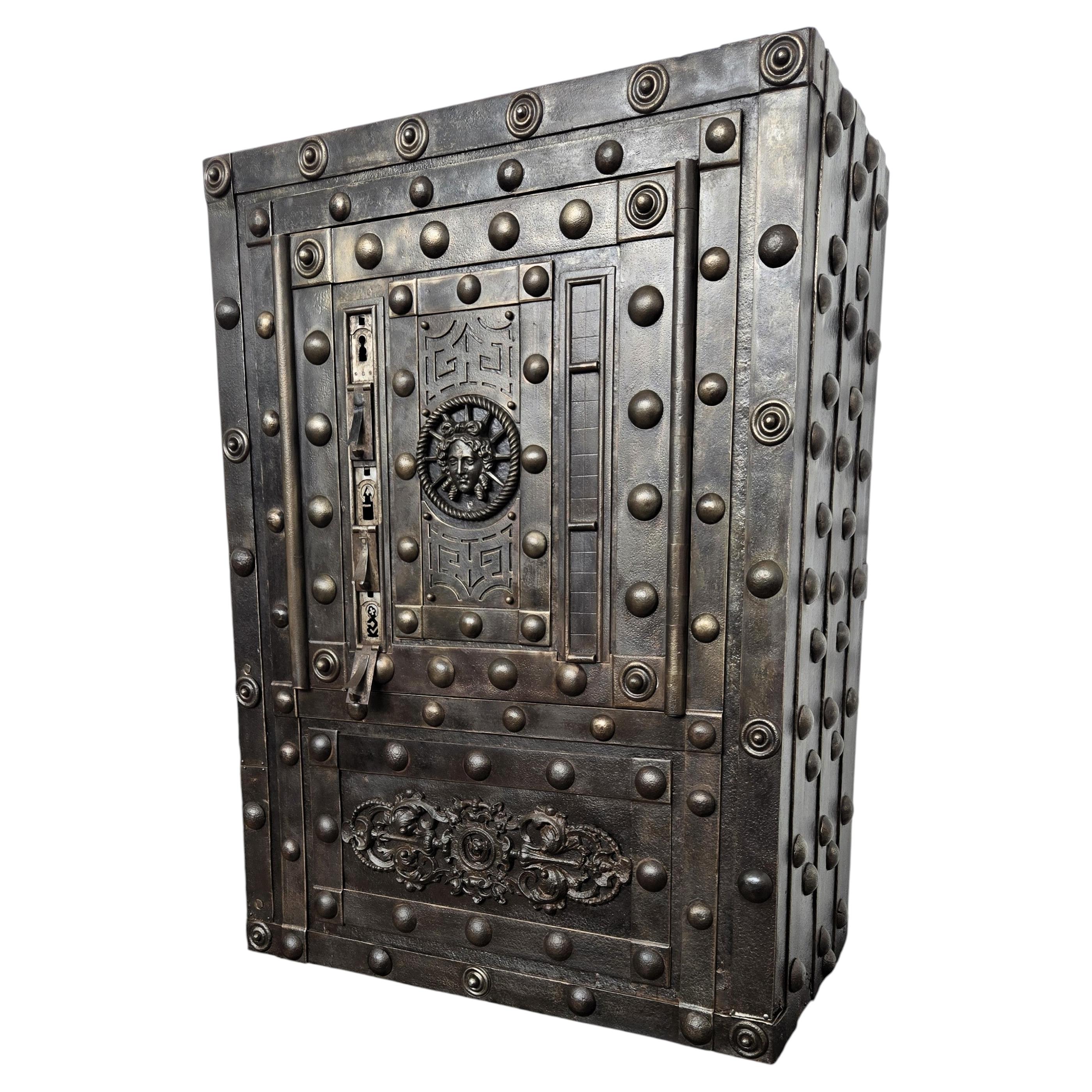 18th Century Wrought Iron Italian Hobnail Antique Safe Strong Box
