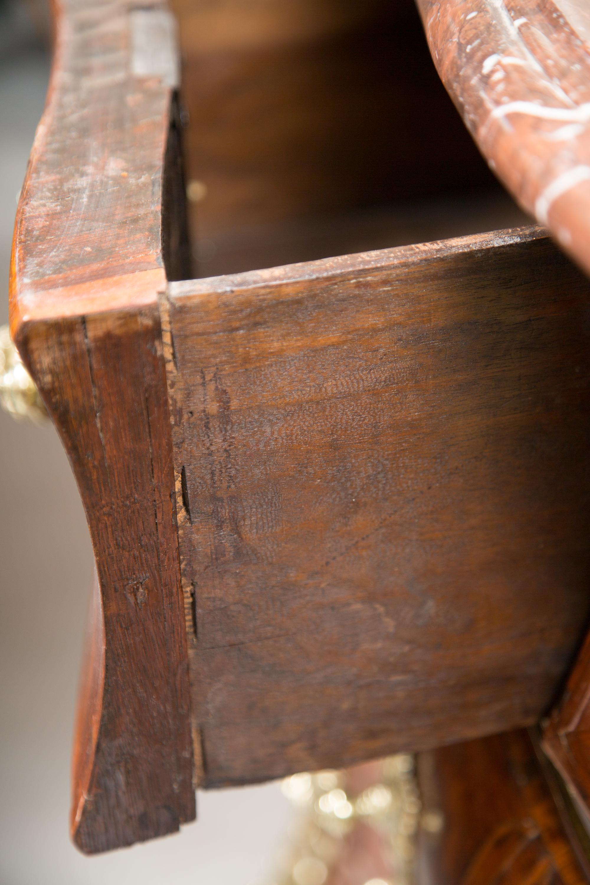 Veneer 18th Century XV Gilt Bronze Mounted French Commode, Stamped For Sale