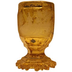 18th Century Yellow Glass Cut Figural Pokal