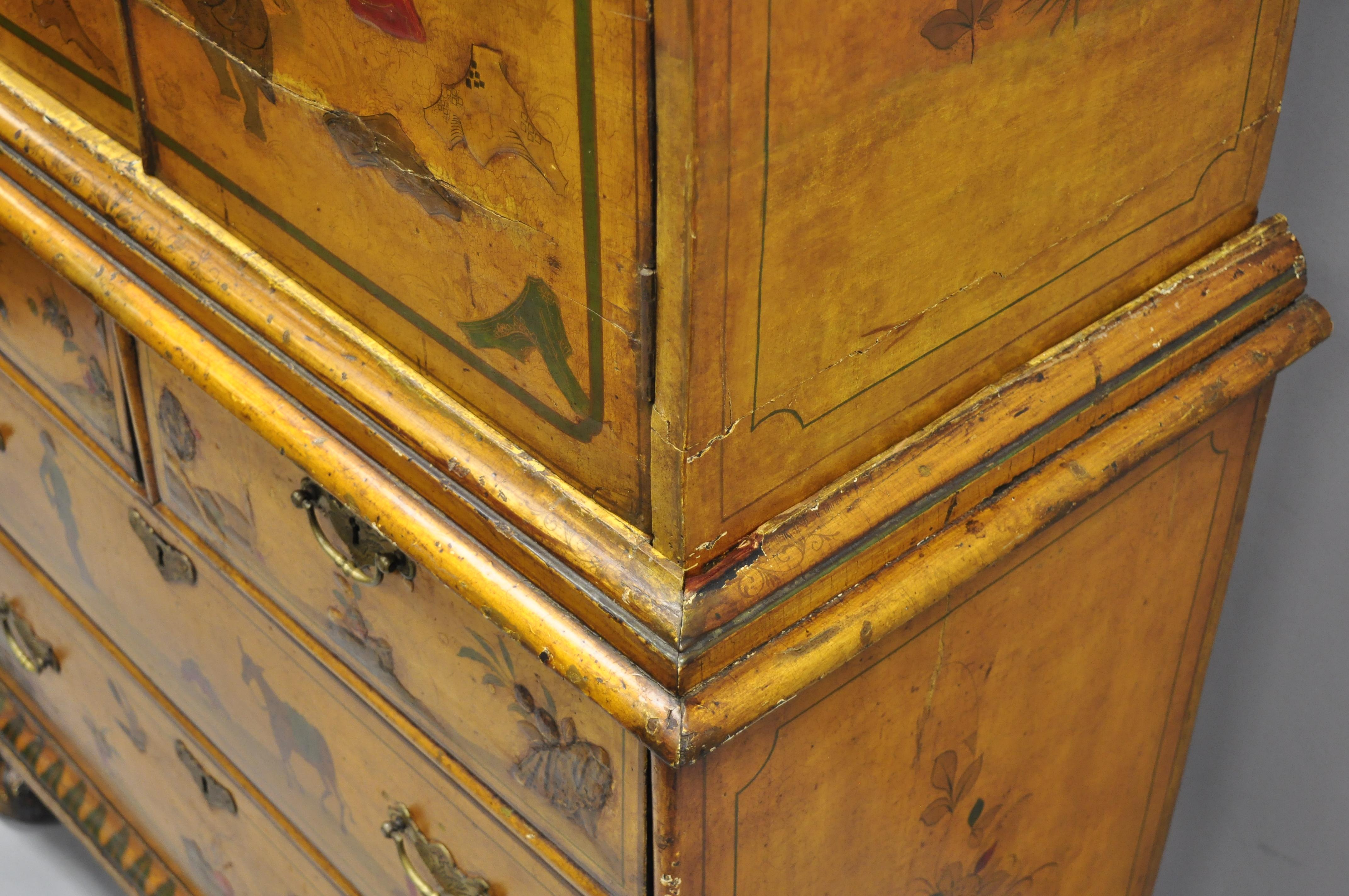 English 18th Century Yellow Polychrome Cabinet