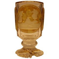 18th Century Yellow to Clear Glass German Figural Cut Glass Pokal