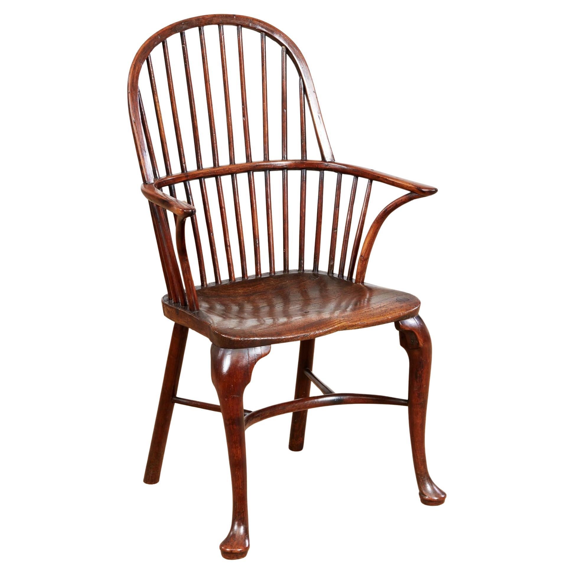 18th Century Yew Wood Cabriole Leg Windsor Chair