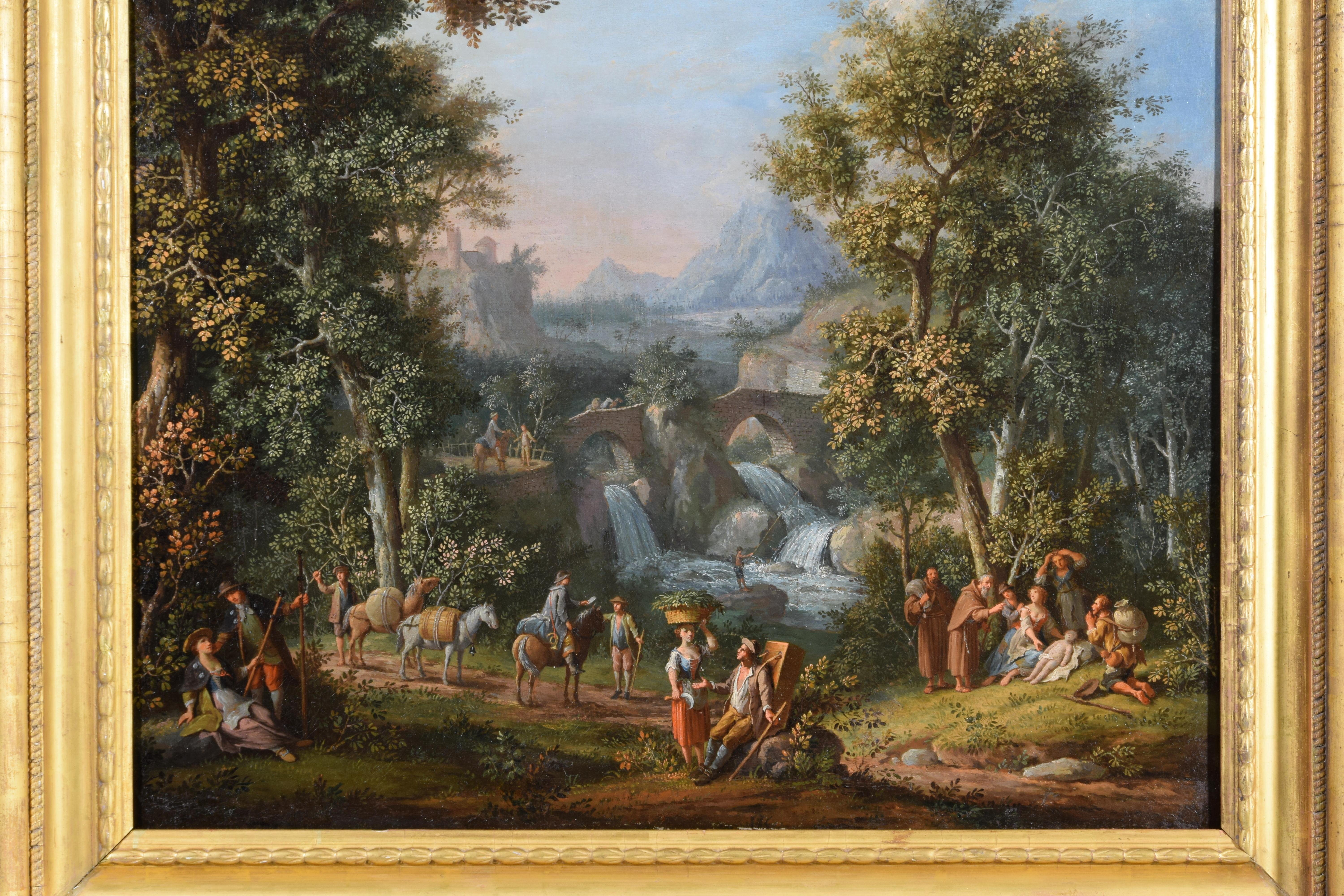 Canvas 18th Centuy, Italian Painting with Landscape by Giovanni Battista Colomba For Sale