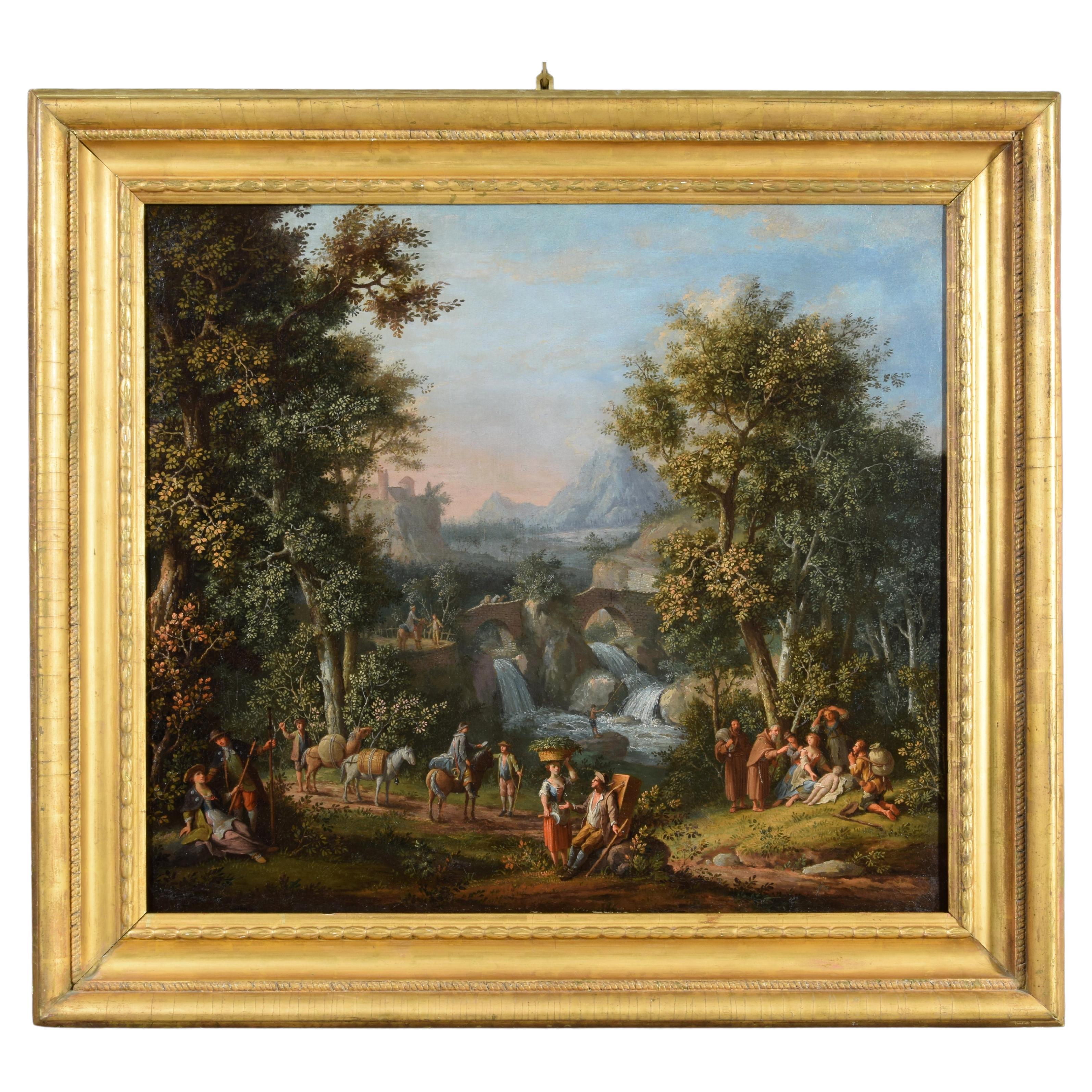 XVIIIe siècle, peinture italienne avec paysage par Giovanni Battista Colomba