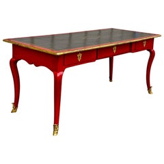 18th-C.French Louis XV Style Bureau Plat / Desk W/ Gilt Bronze, Leather, Lacquer