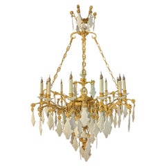 Lustre 18ème Chaine en fer doré de 12 Lights avec Pendentifs en Porcelaine