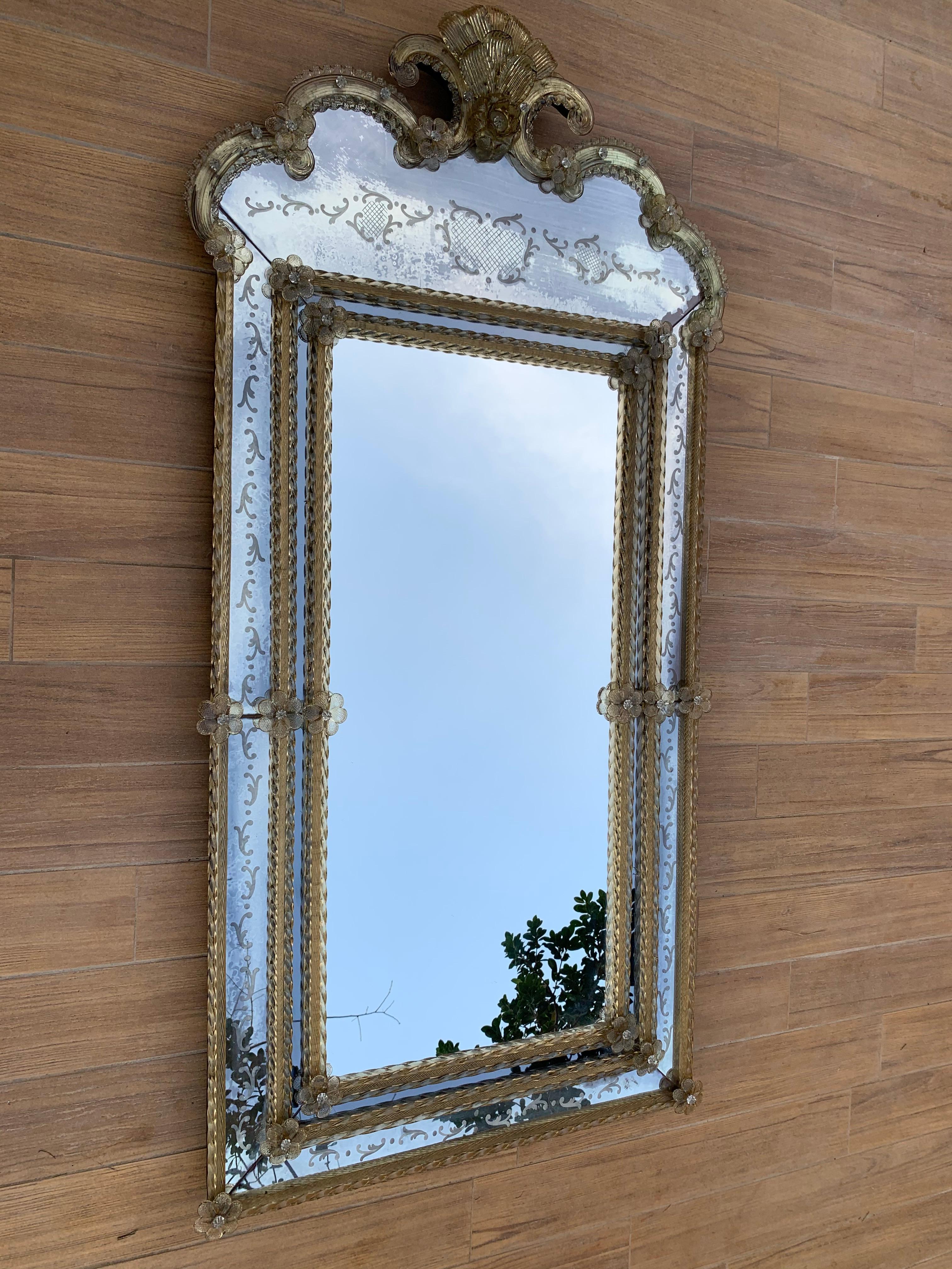 18th Century Crest Top Venetian Rectangular Mirror, Handmade and Hand Silvered 4