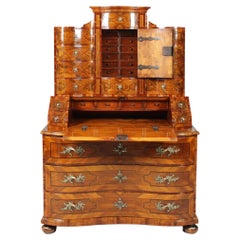 Antique 18th Ct German Baroque, Louis XV Secretaire, Walnut, Marquetry, Bavarian, 1750