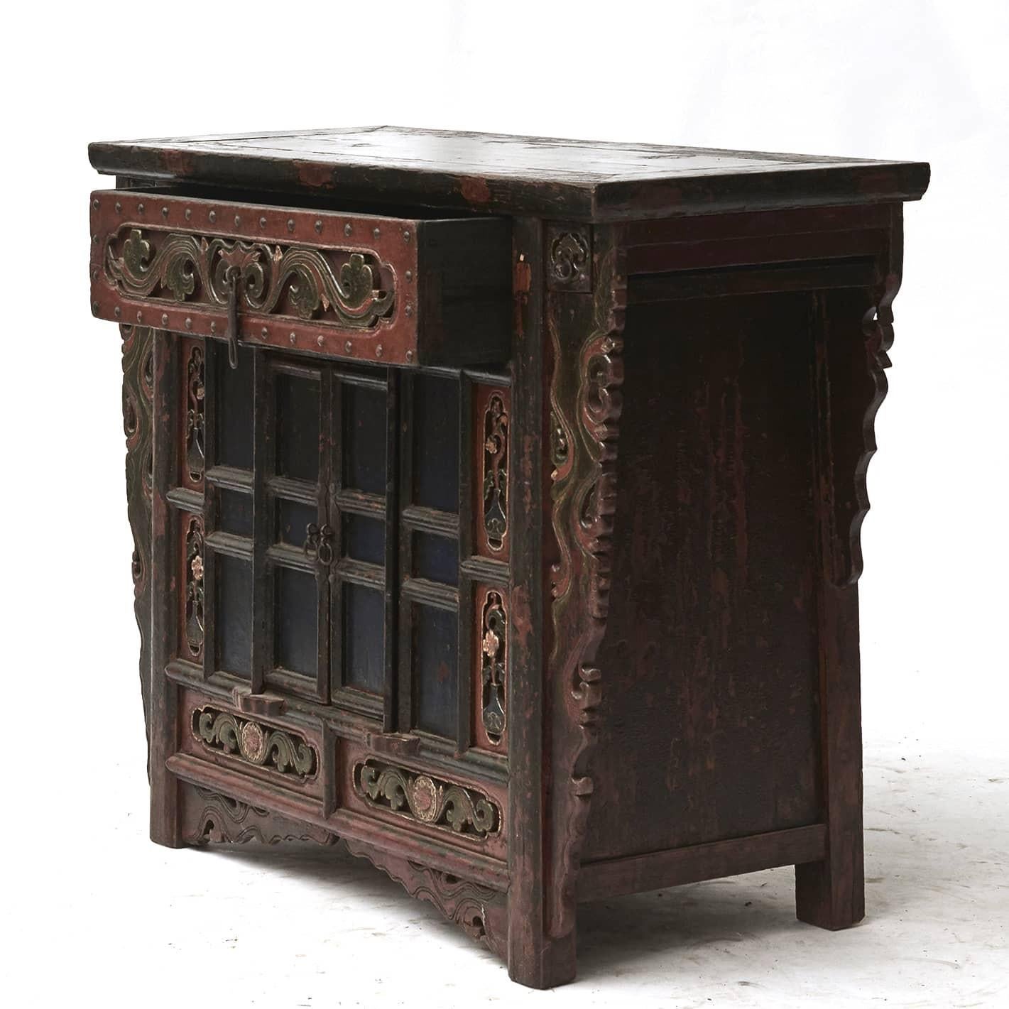 Metal 18th Ctr. Chinese Qing Dynasty Carved Butterfly Style Cabinet For Sale