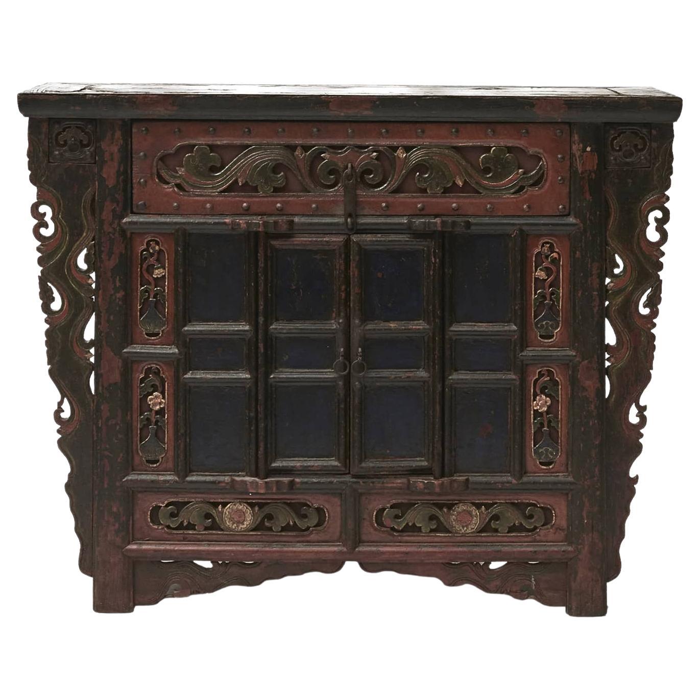 18th Ctr. Chinese Qing Dynasty Carved Butterfly Style Cabinet For Sale