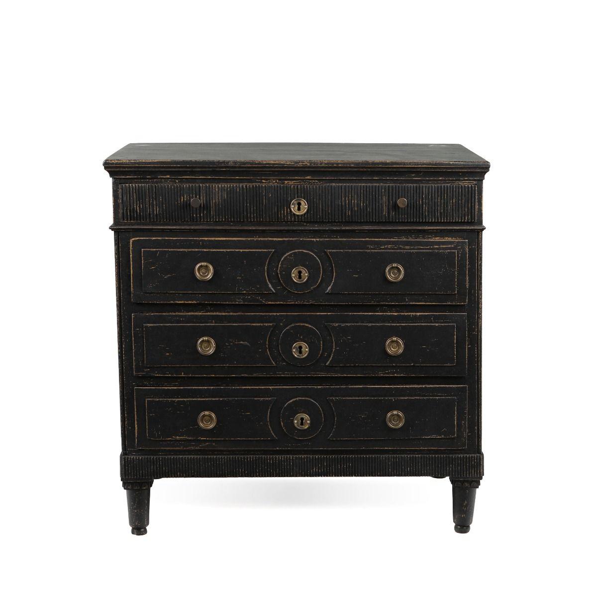 Quercia 18° Ctr. Cassettiera Gustavian dipinta in nero in vendita