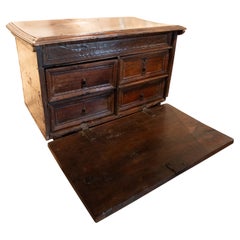 18th Dark Wood Bargueño with a Drop-front and Four Drawers.