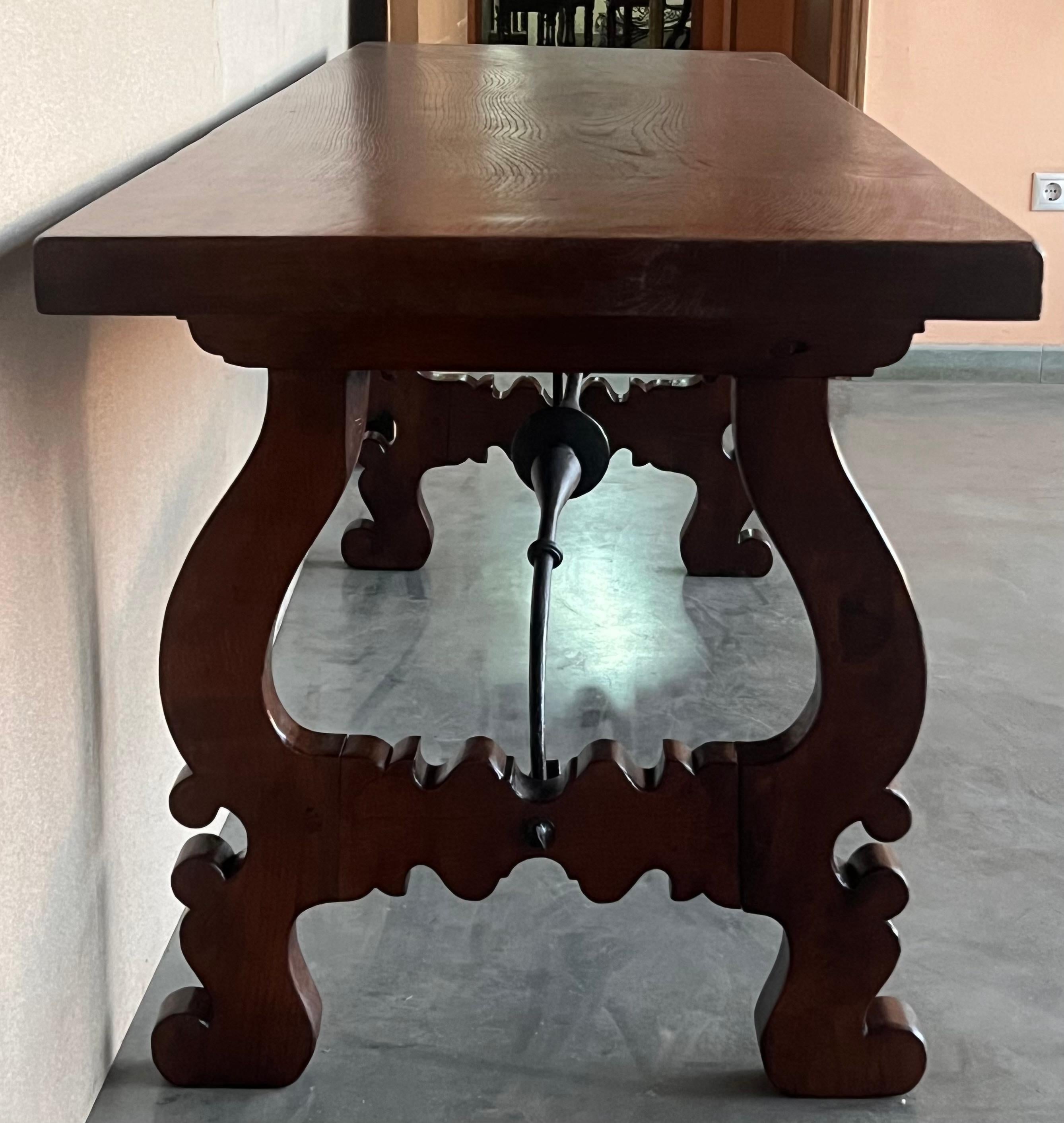 18th Dining or Console Table of Walnut with Lyre Legs and Heavy Top, Spain For Sale 8