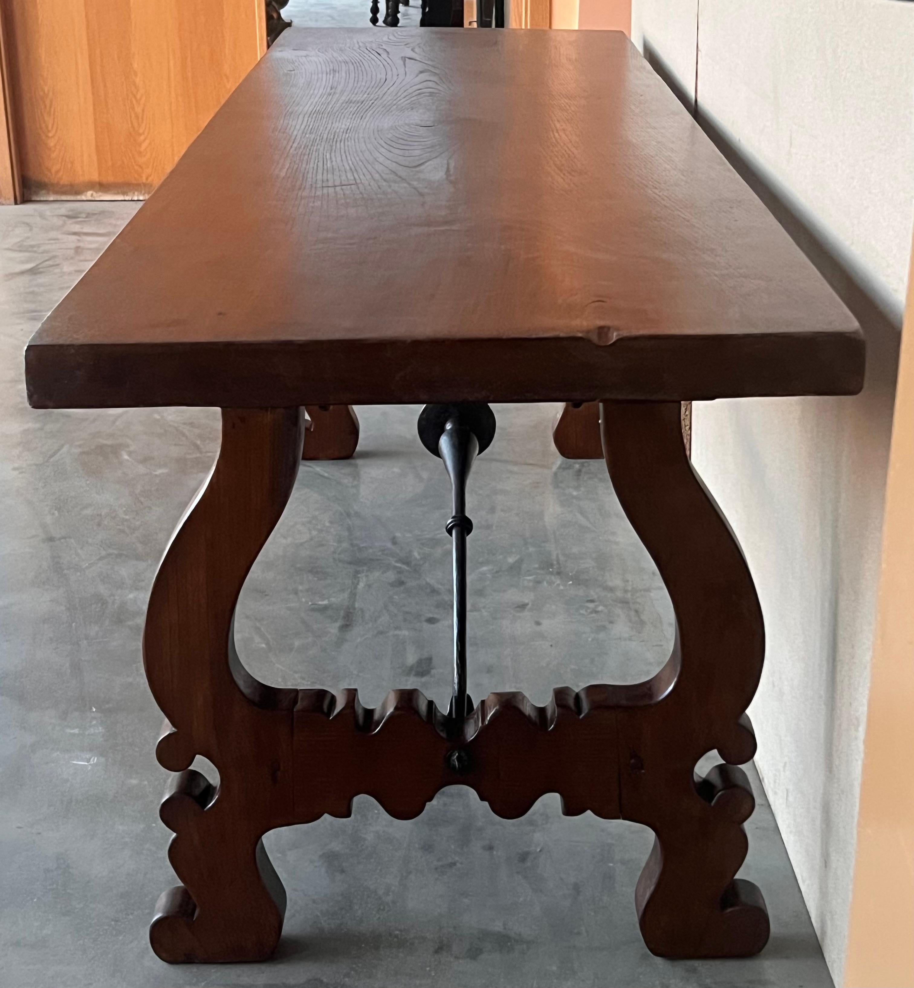 18th Dining or Console Table of Walnut with Lyre Legs and Heavy Top, Spain For Sale 4