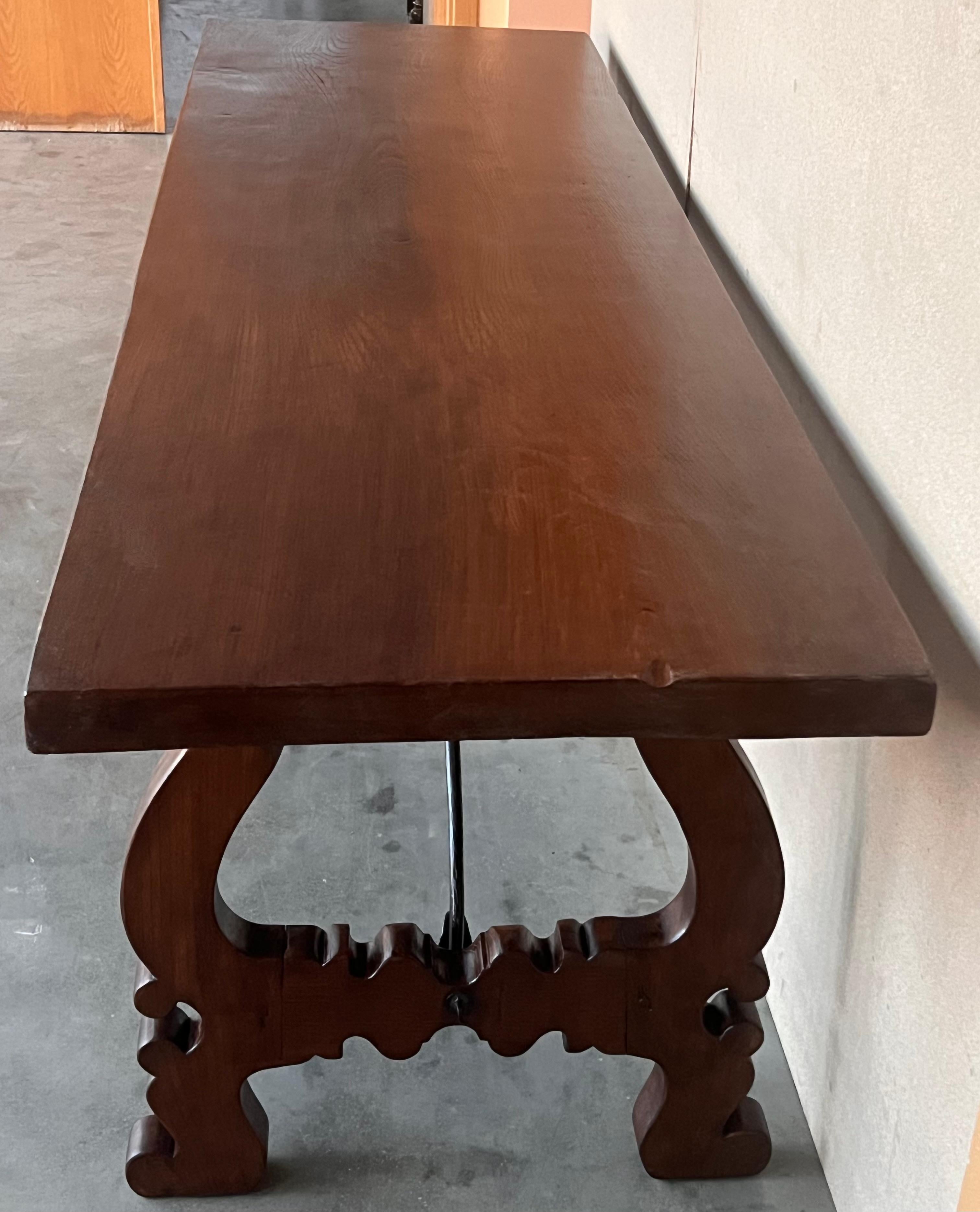 18th Dining or Console Table of Walnut with Lyre Legs and Heavy Top, Spain For Sale 6