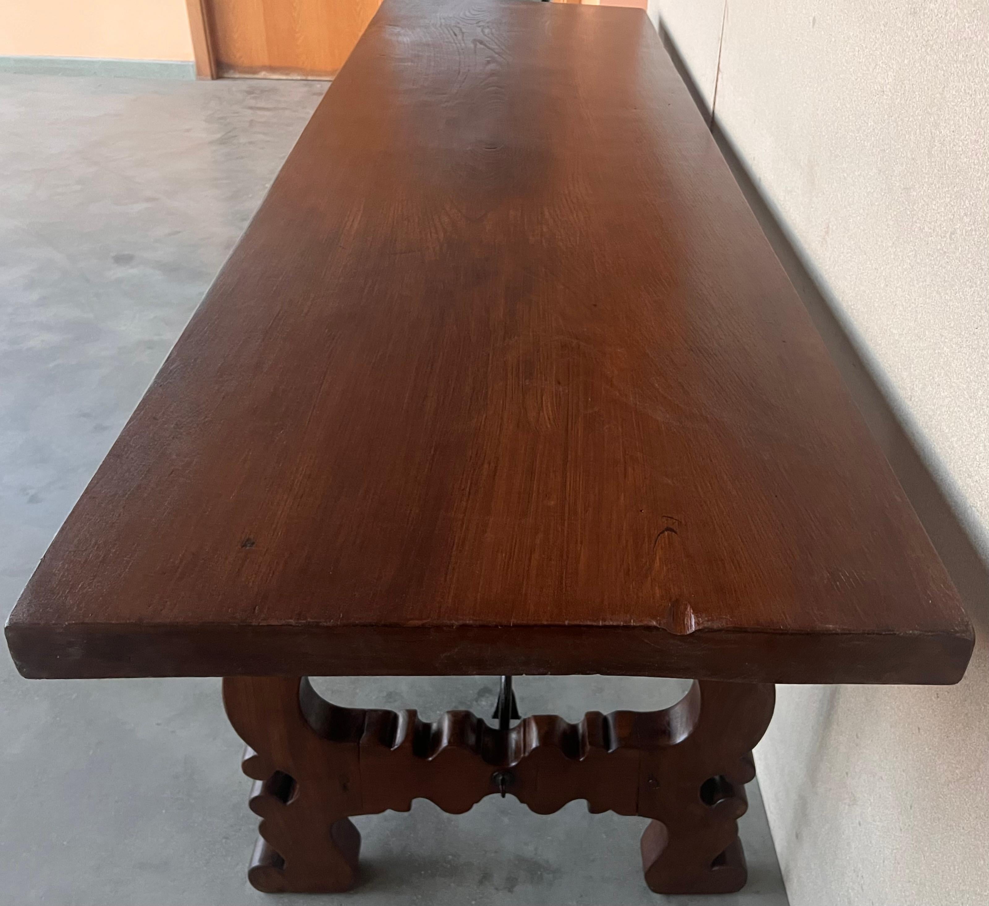 18th Dining or Console Table of Walnut with Lyre Legs and Heavy Top, Spain For Sale 7