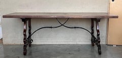 18th Dining or Console Table of Walnut with Lyre Legs and Heavy Top, Spain