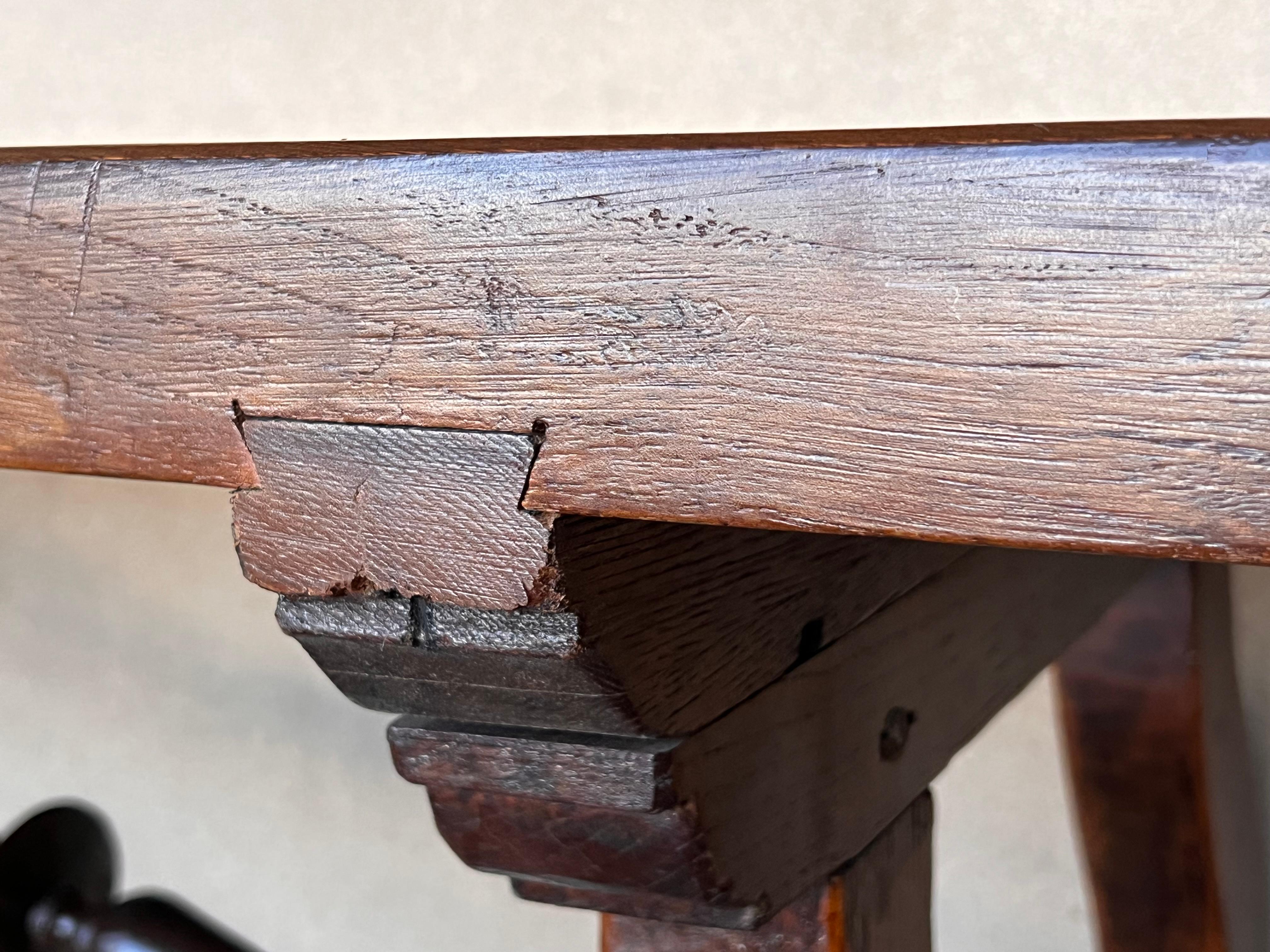 18th Century 18th Dining or Console Table of Walnut with Lyre Legs and Heavy Top, Spain For Sale