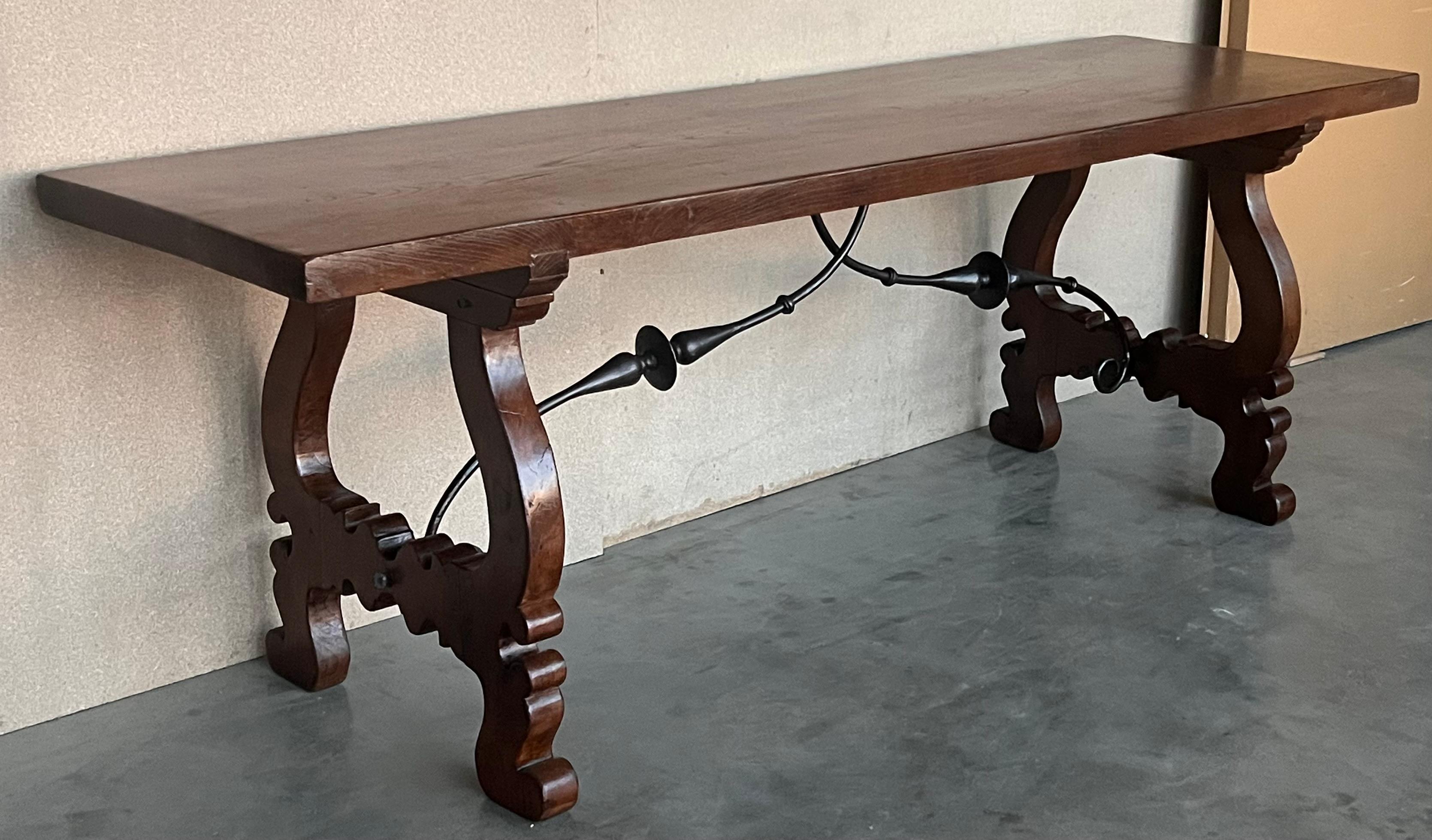 18th Dining or Console Table of Walnut with Lyre Legs and Heavy Top, Spain For Sale 1
