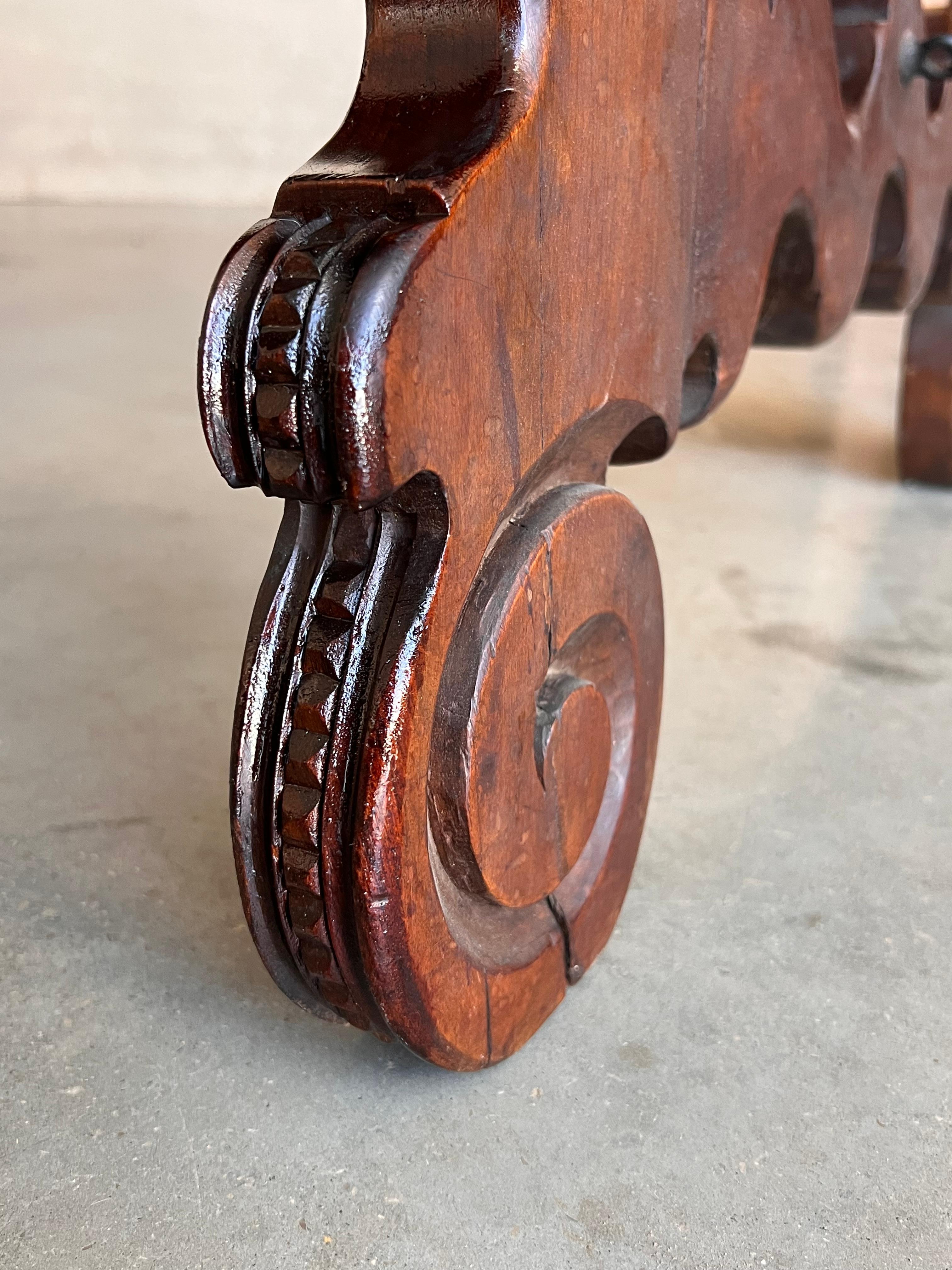 18th Dining or Console Table of Walnut with Lyre Legs and Heavy Top, Spain For Sale 1