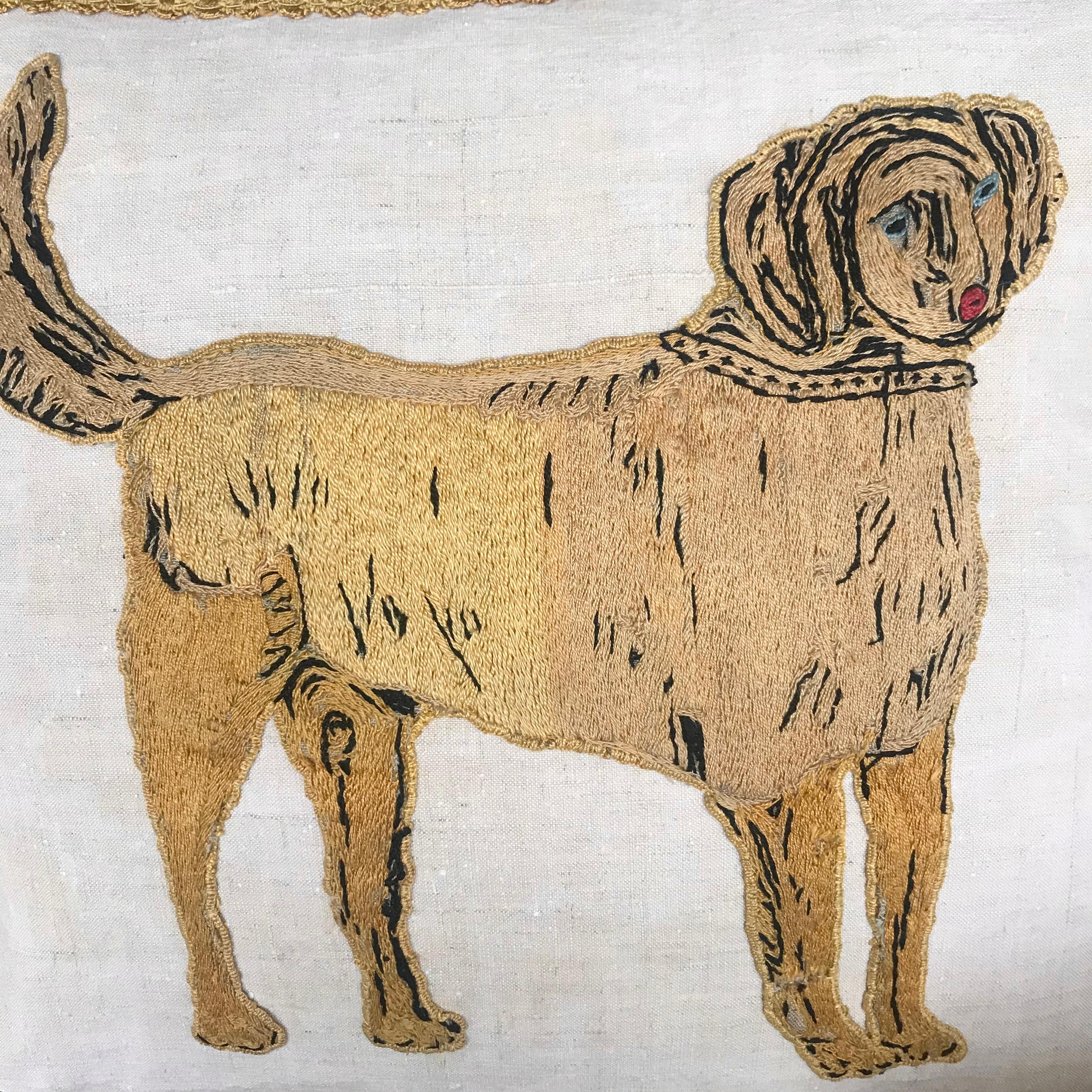 18th Century Dog Embroidery Cushion In Good Condition In Salisbury, GB