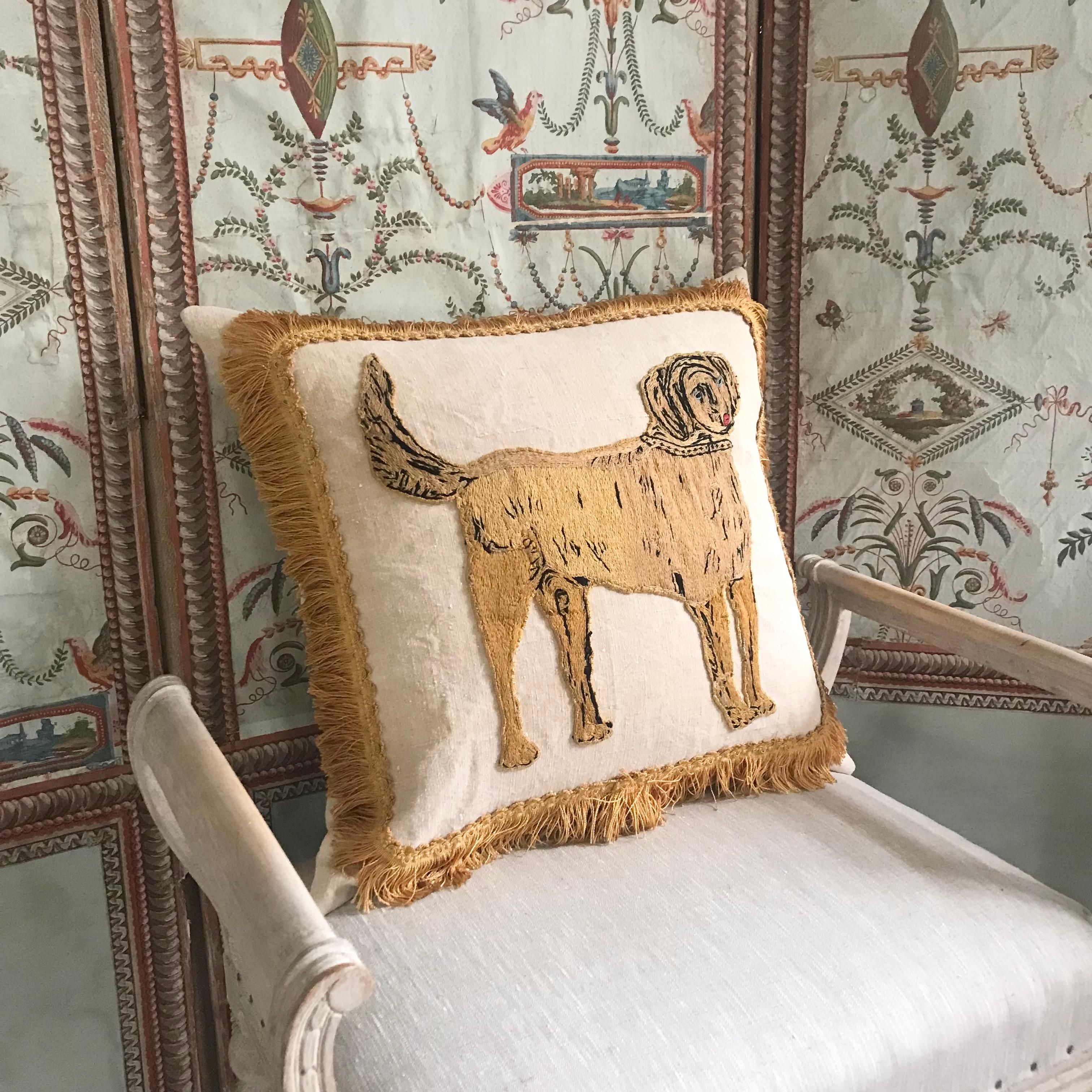 18th Century Dog Embroidery Cushion 2