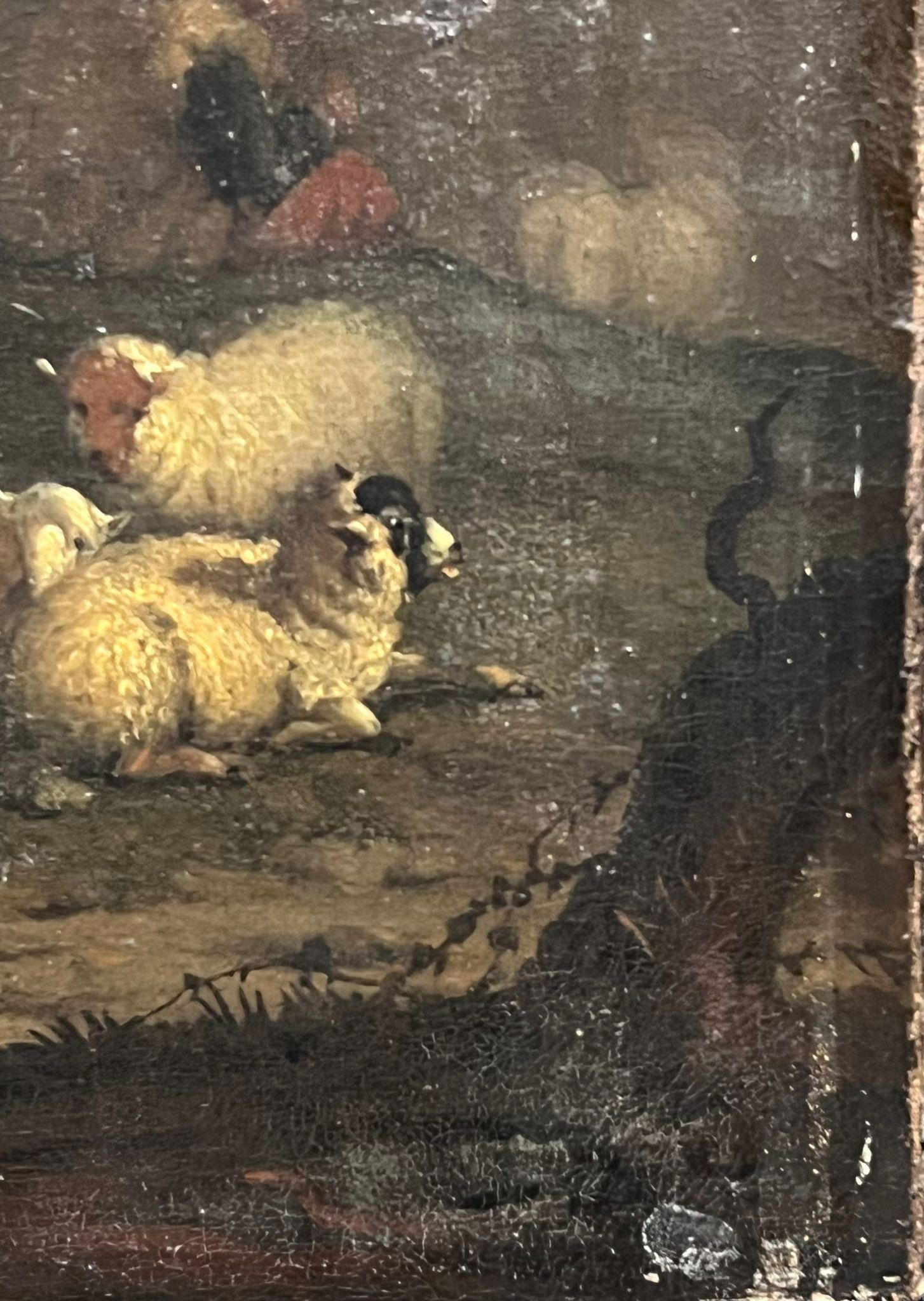 Fine peinture à l'huile hollandaise du 18ème siècle - Cattle & Sheep Ancient Ruines - Maîtres anciens Painting par 18th Dutch Old Master