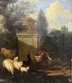 Fine 18th Century Dutch Old Master Oil Painting Sheep Goat & Donkey Classical LS