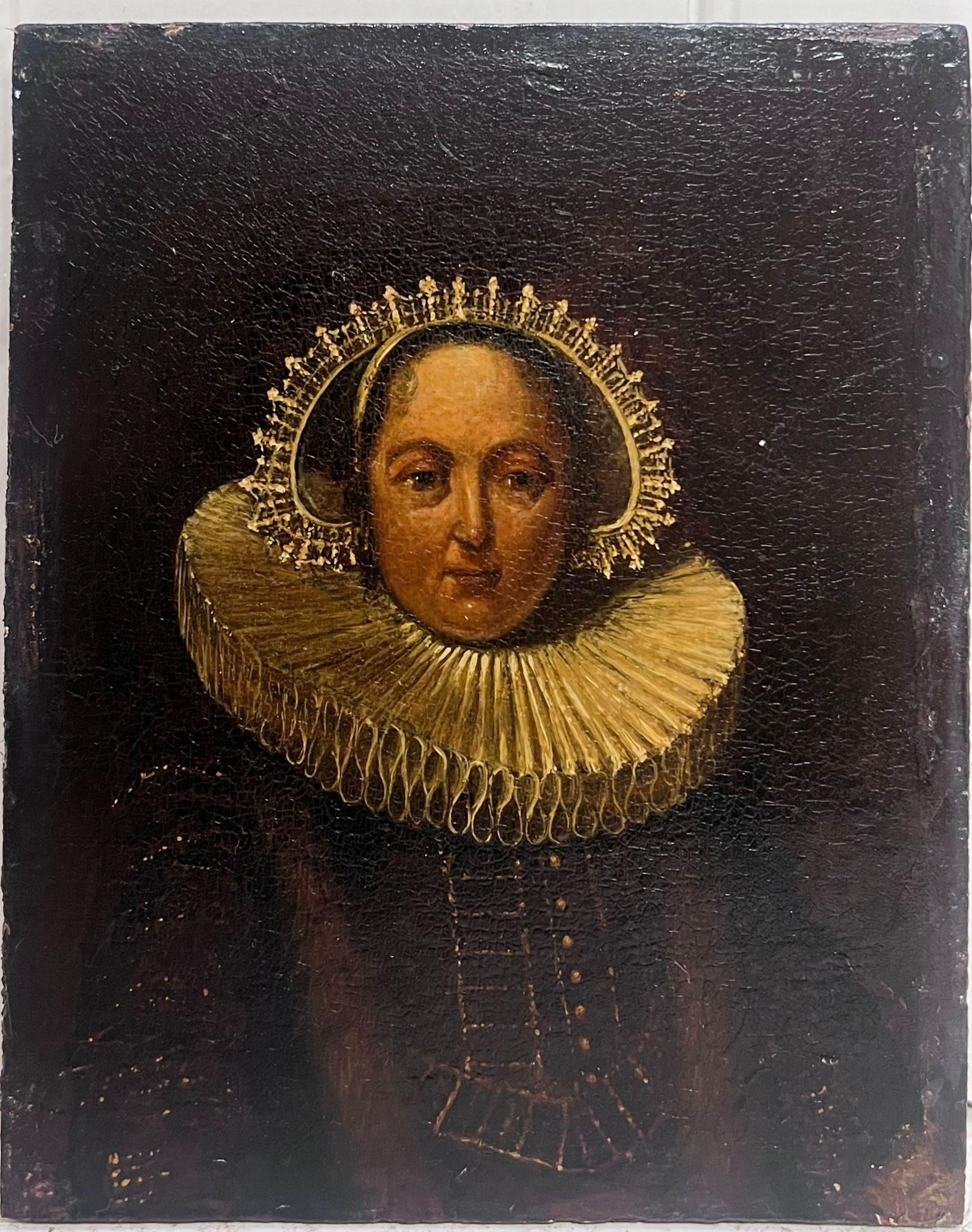 Ritratto di signora con collare bianco del XVIII secolo Olio olandese su pannello di Wood - Painting di 18th Dutch Old Master