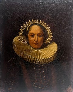 Ritratto di signora con collare bianco del XVIII secolo Olio olandese su pannello di Wood