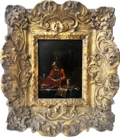 Scribe in Interior Very Fine 17th/ 18th century Dutch Old Master Oil Gilt Frame