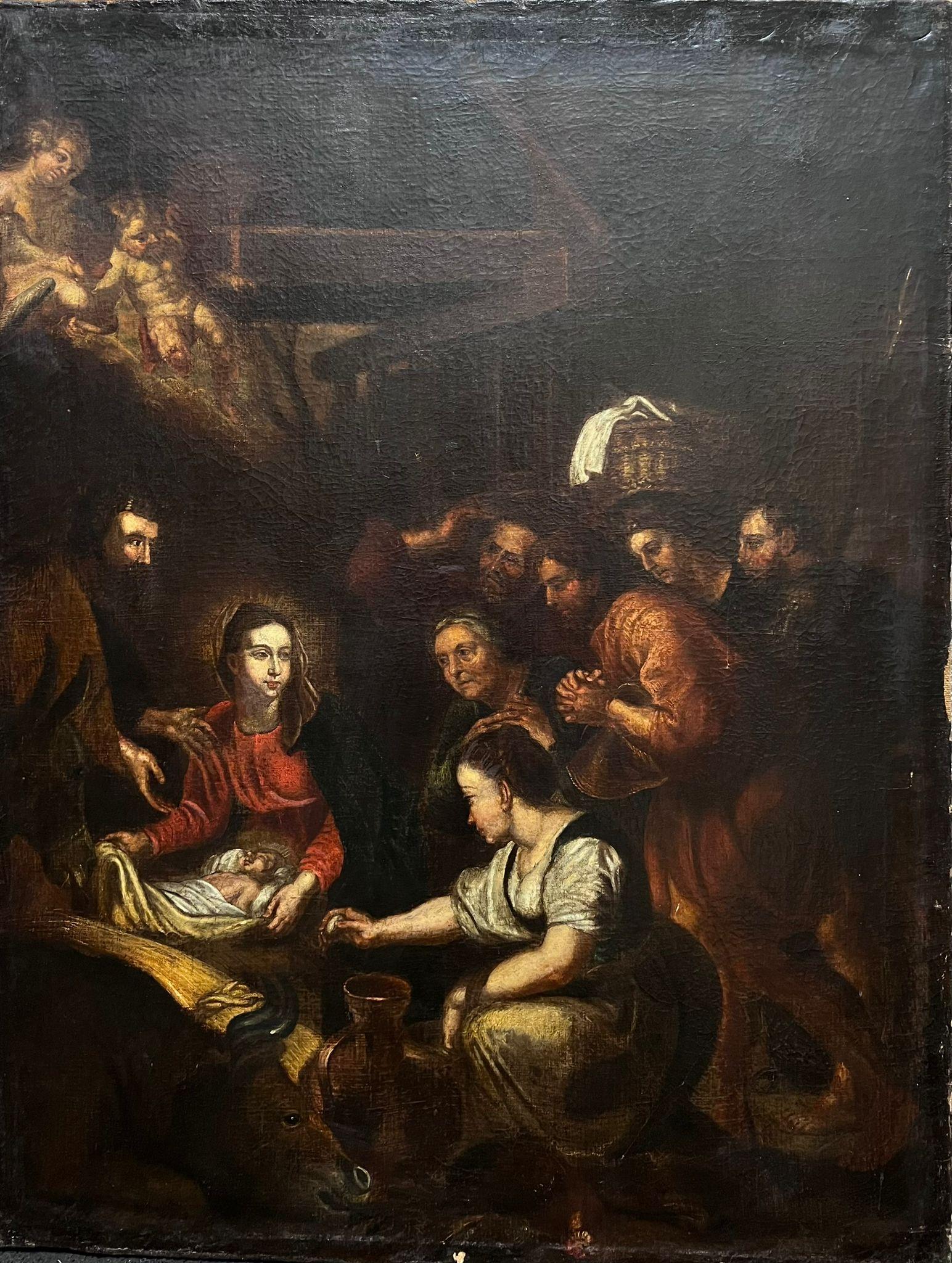Sehr große 1700's Dutch Old Master Ölgemälde The Nativity Scene – Painting von 18th Dutch Old Master