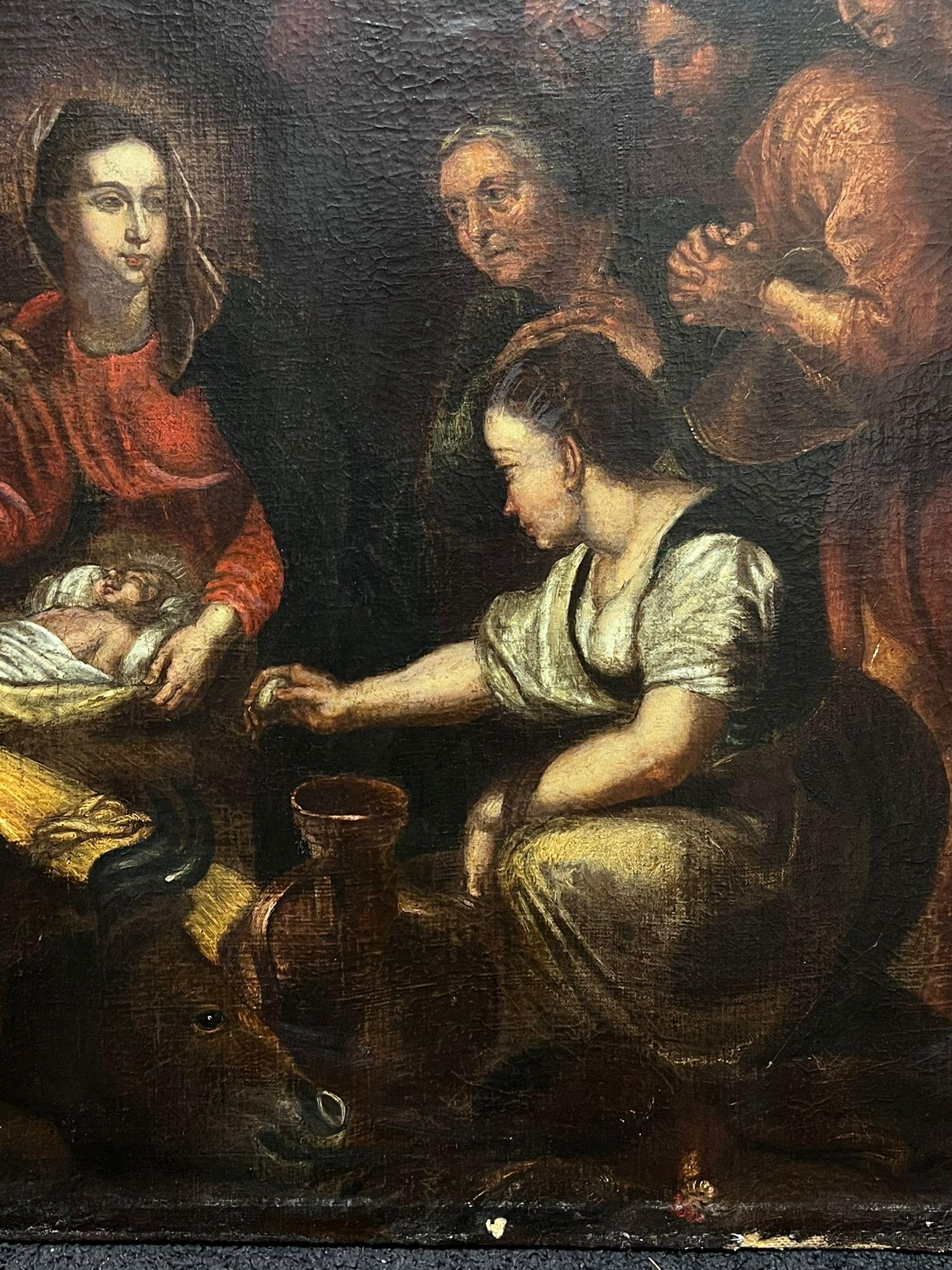 Very Large 1700's Dutch Old Master Oil Painting The Nativity Scene For Sale 2