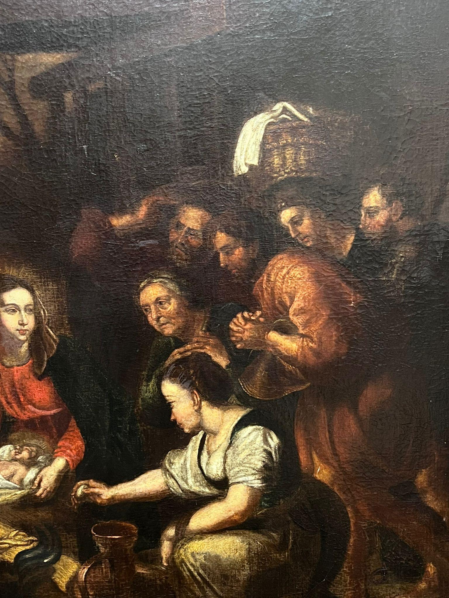 Sehr große 1700's Dutch Old Master Ölgemälde The Nativity Scene im Angebot 3