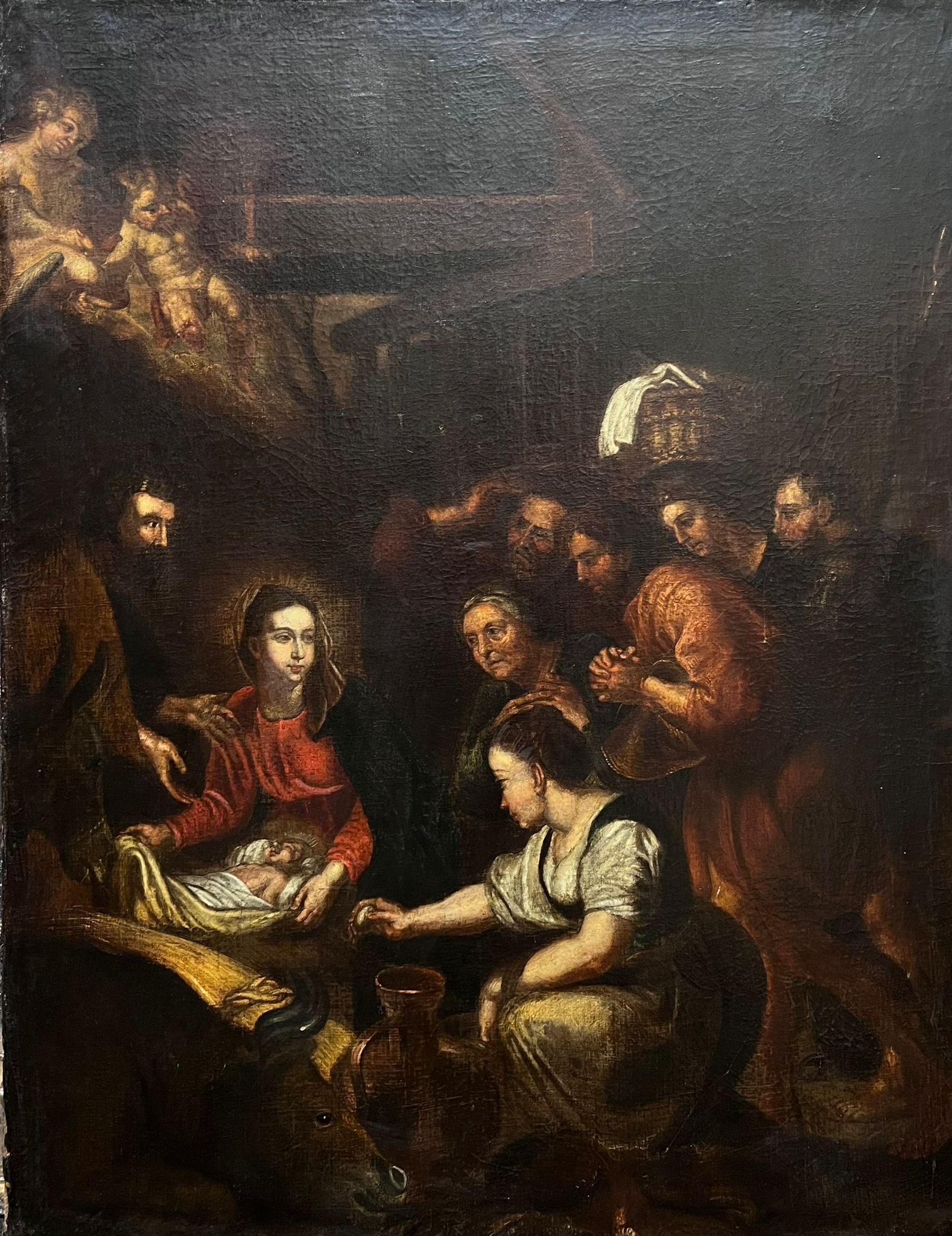 Very Large 1700's Dutch Old Master Oil Painting The Nativity Scene