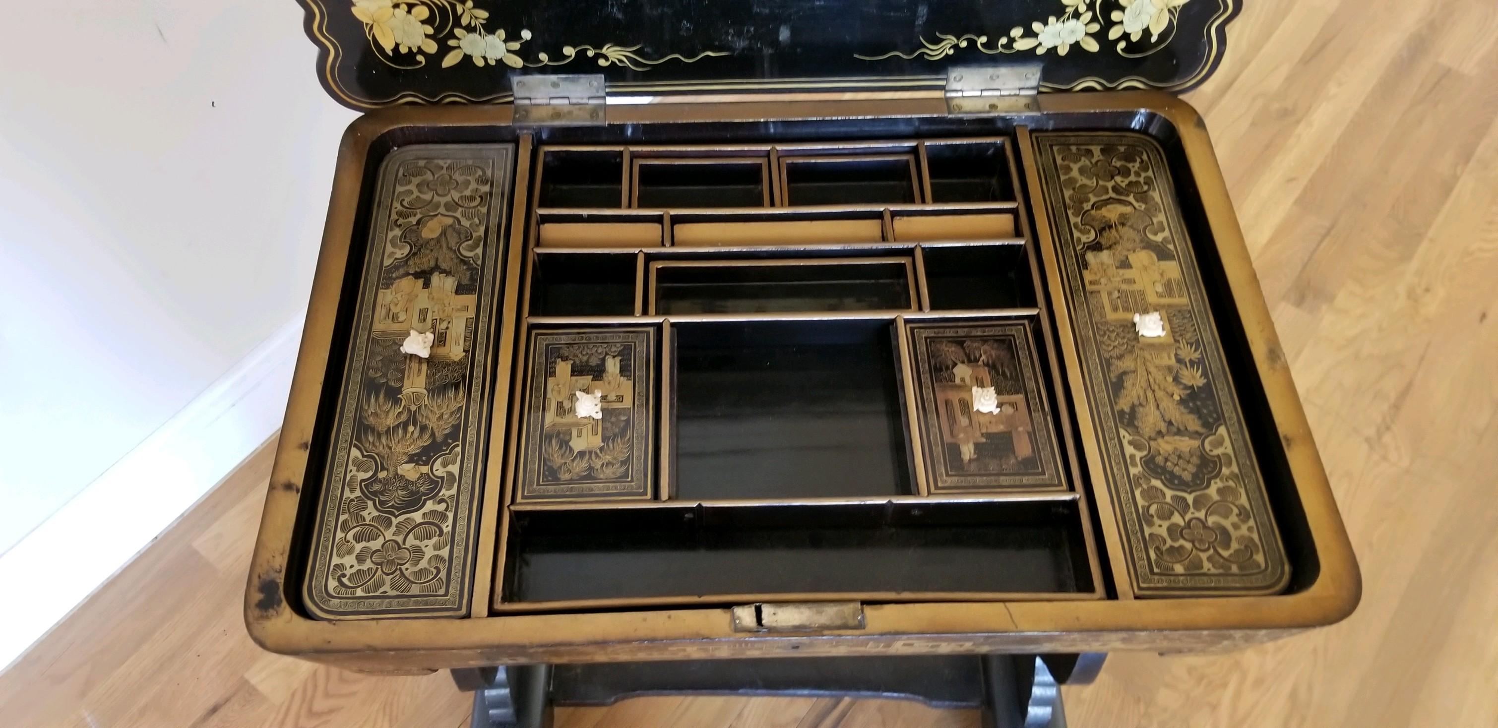 18th Early-19th Century Chinoiserie Sewing Table For Sale 4