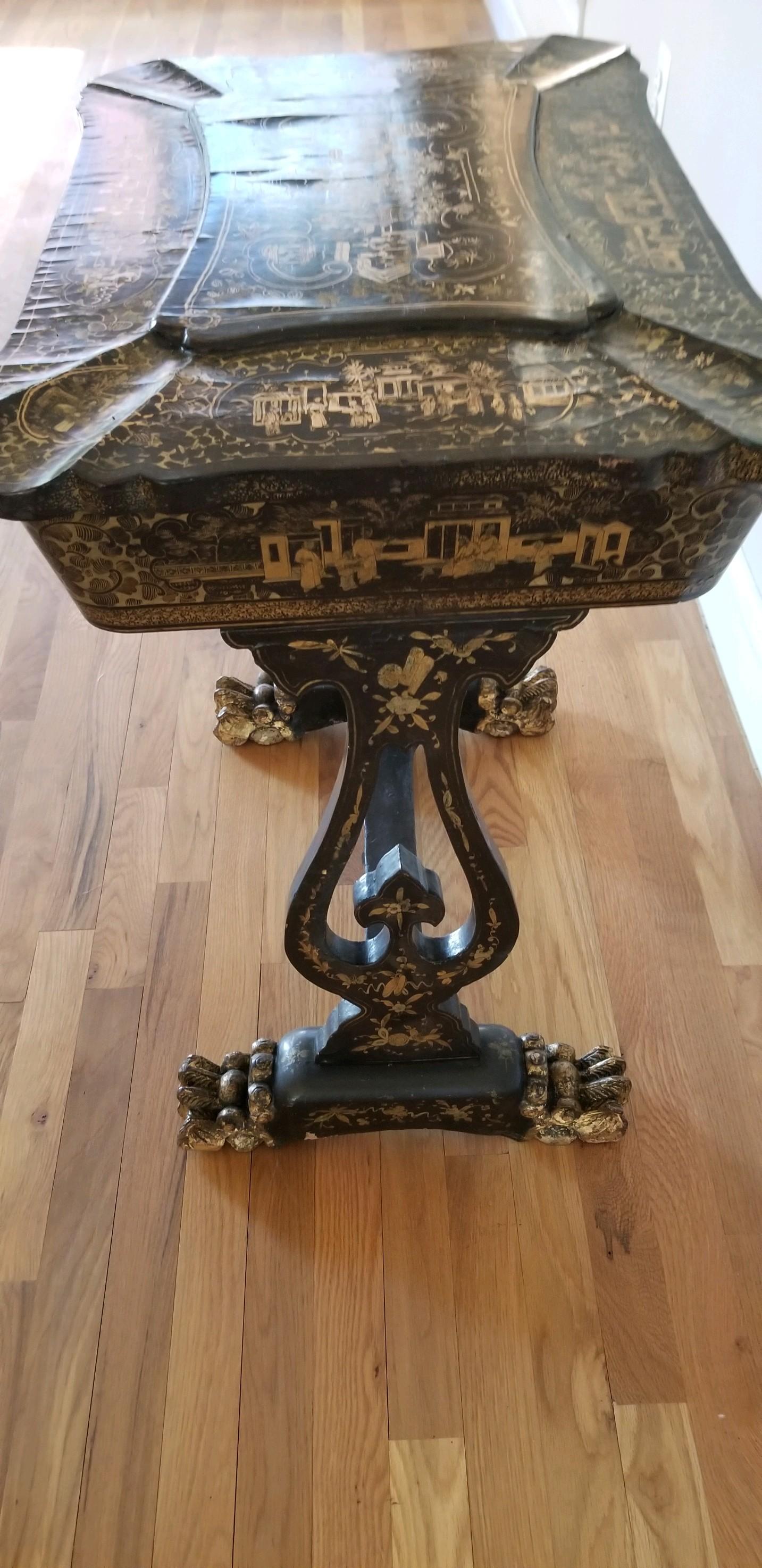 18th Early-19th Century Chinoiserie Sewing Table In Good Condition For Sale In Milton, DE