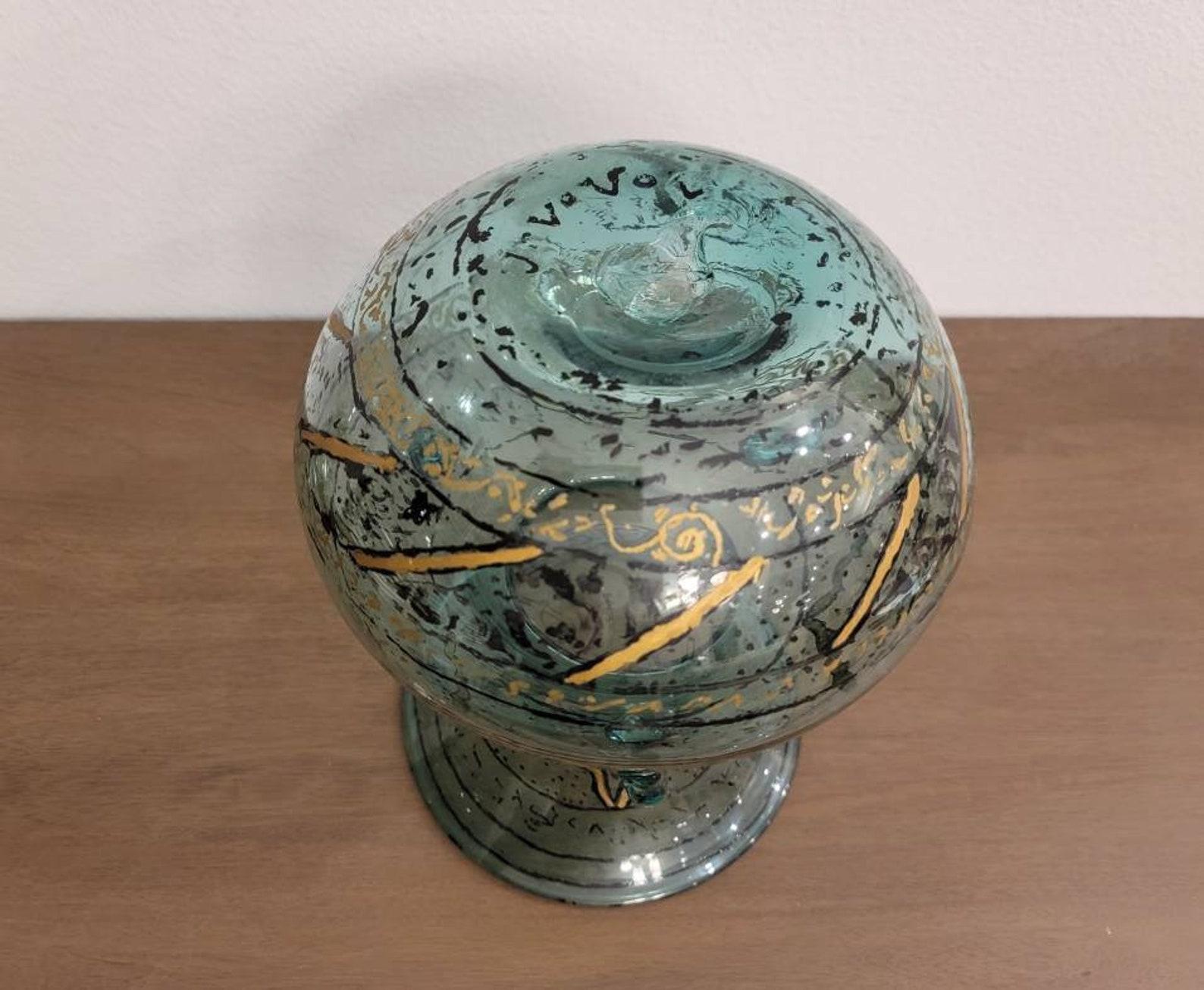 Hand-Painted 18th/Early 19th Century Islamic Blown Glass Mosque Oil Lamp For Sale