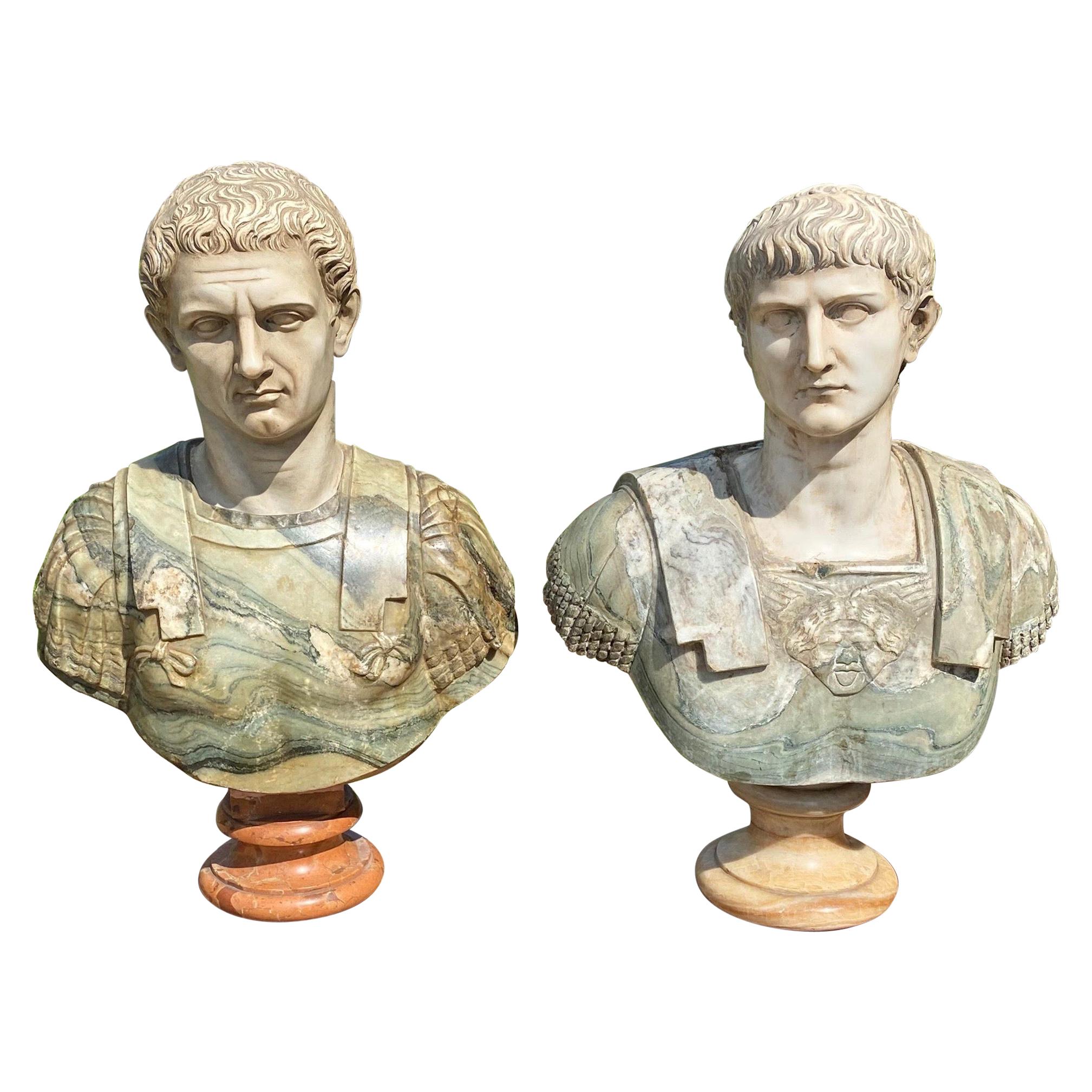19th Century Italian Neoclassical Style Specimen Marble Busts of Caesars For Sale