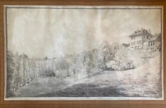 18th Framed Pencil Drawing "Landscape with House" 1793 - Johann Jakob Biedermann