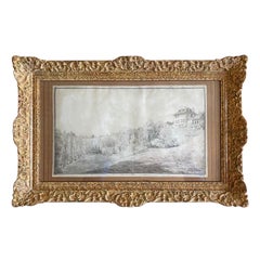 18ème dessin au crayon encadré "Paysage avec maison" 1793 - Johann Jakob Biedermann