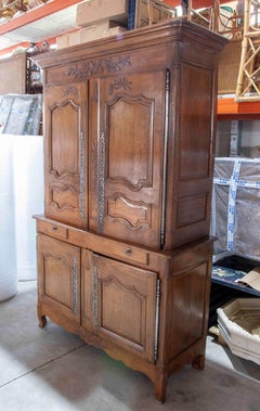 18th French Buffet Cabinet in Carved Oak with Original Fittings