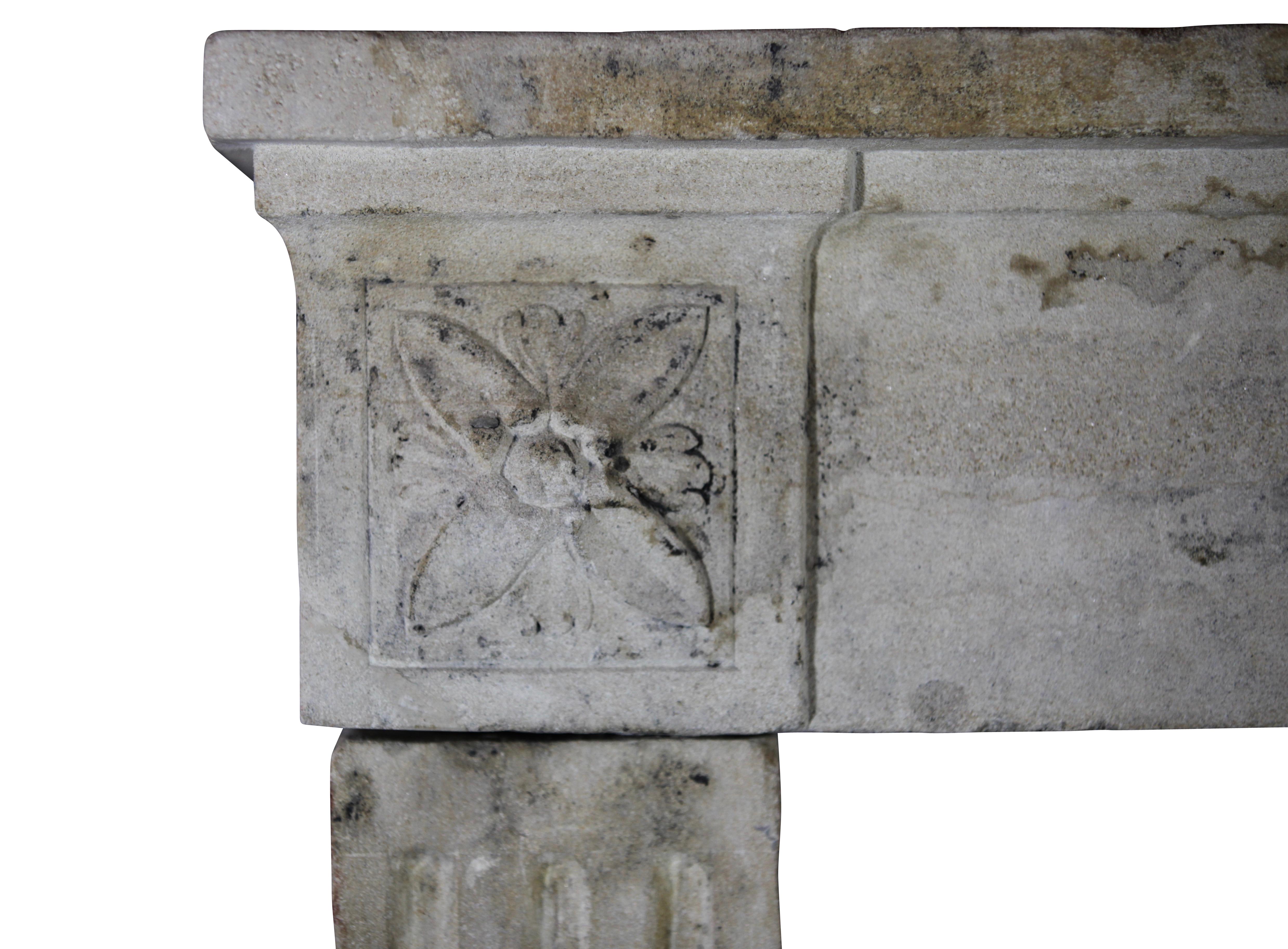 18th French Country Limestone Original Fireplace Mantle For Sale 5