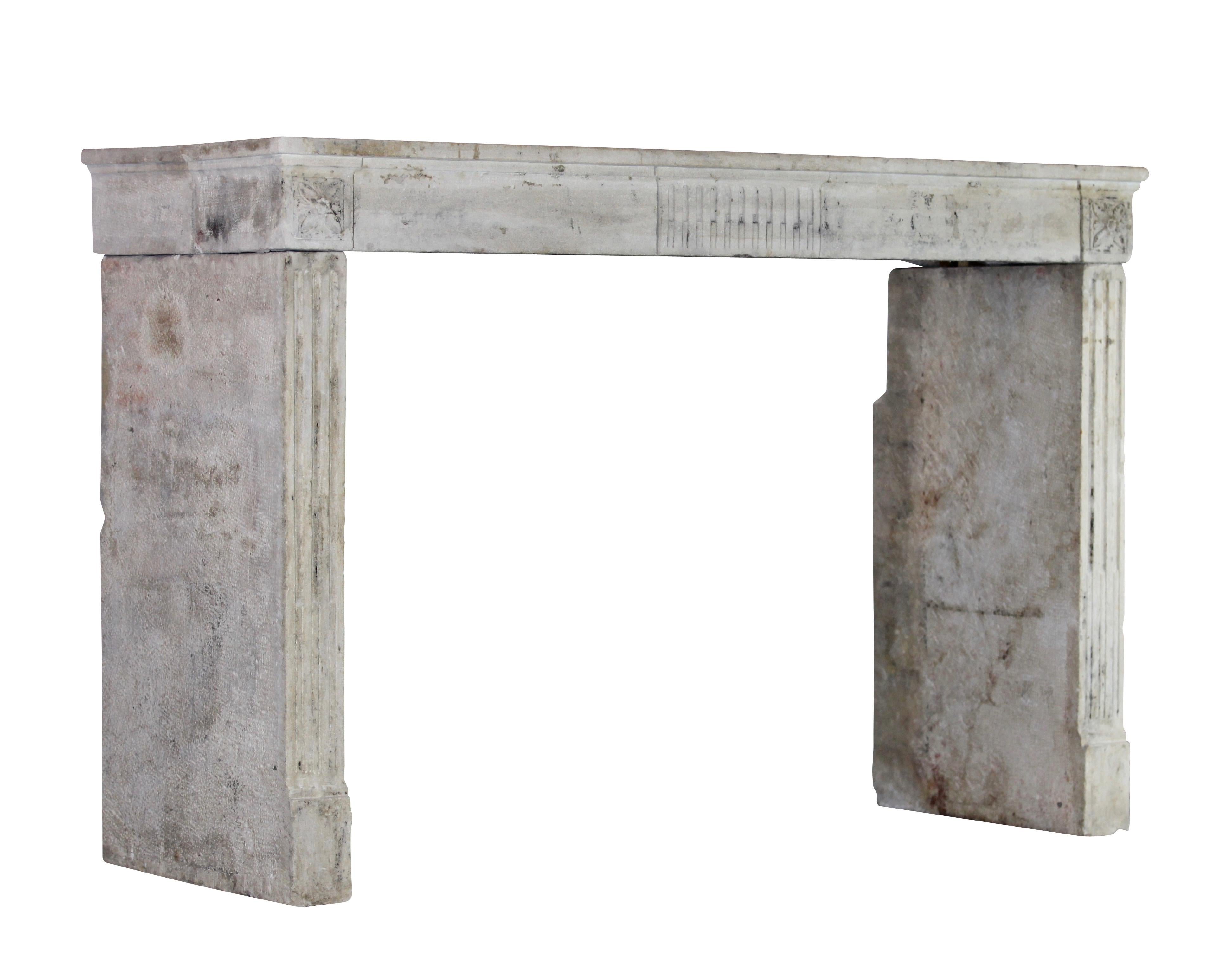 18th French Country Limestone Original Fireplace Mantle For Sale 1